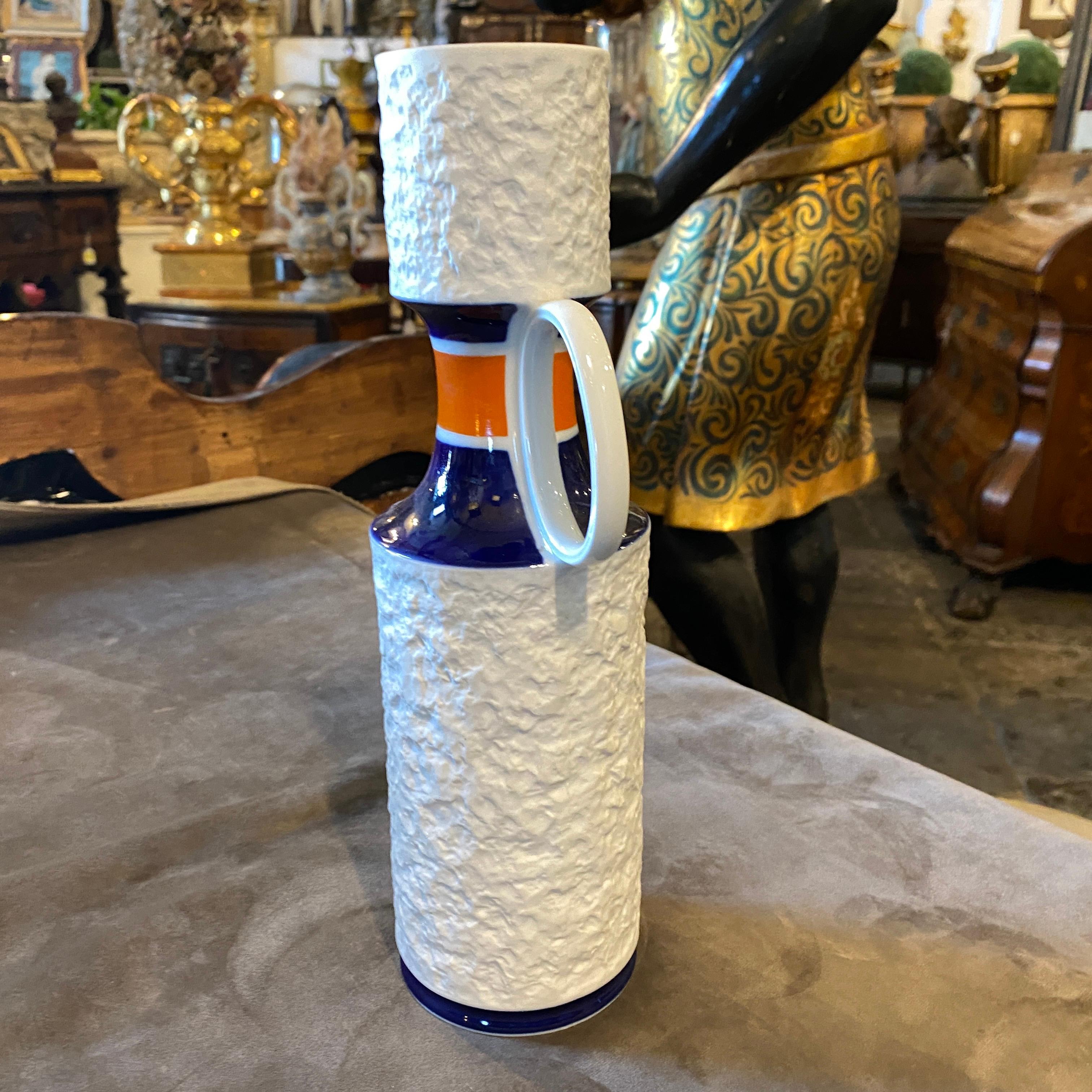 1970s Modernist White Orange and Blue Porcelain German Bottle Vase by K.P.M. For Sale 1