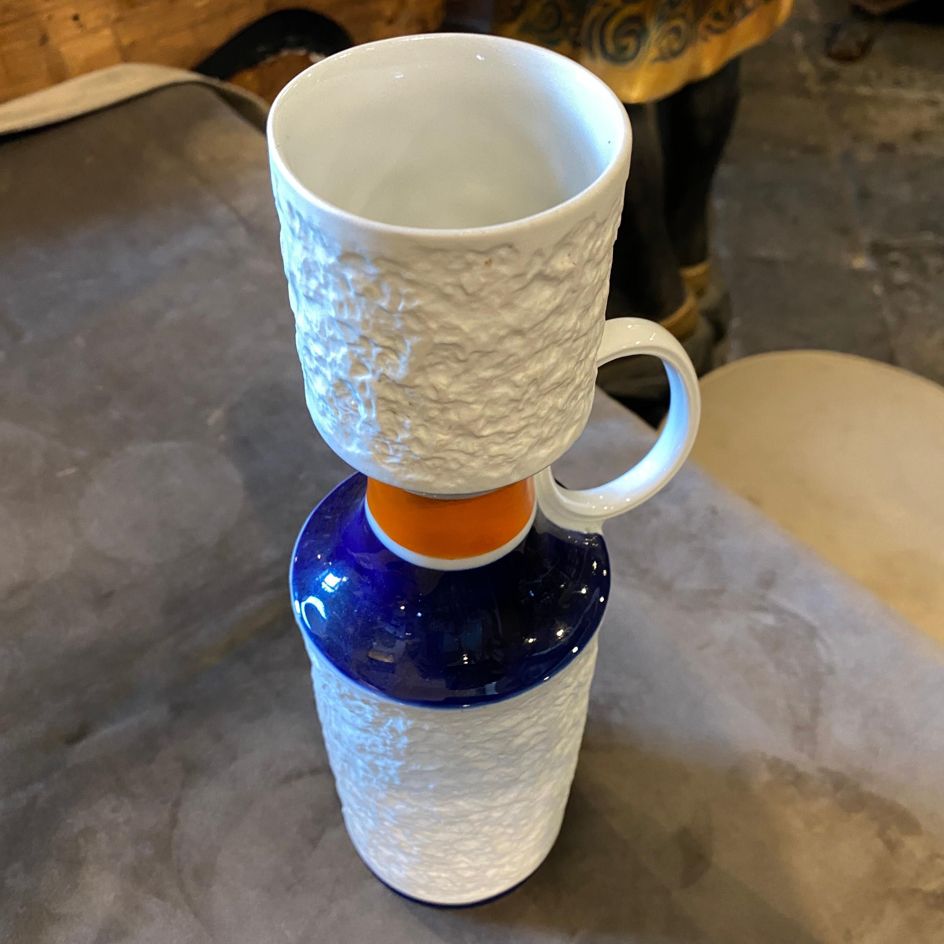 1970s Modernist White Orange and Blue Porcelain German Bottle Vase by K.P.M. For Sale 2