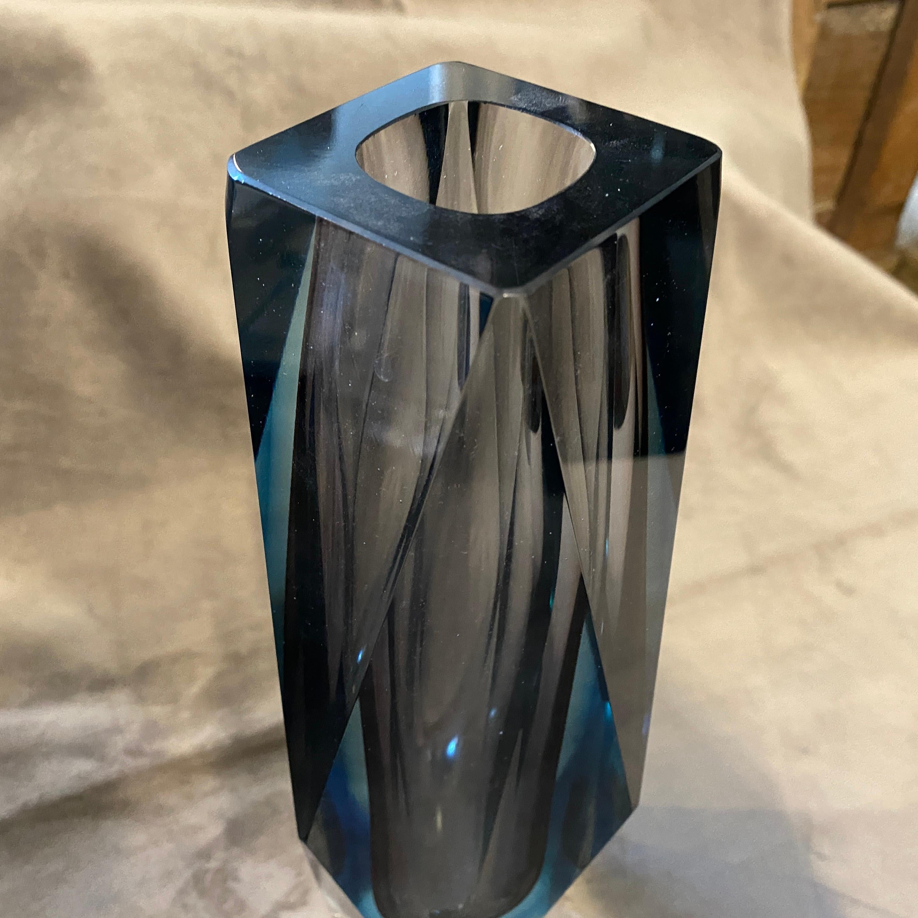 Italian 1970s Modernist Purple and Blue Faceted Murano Glass Vase by Seguso