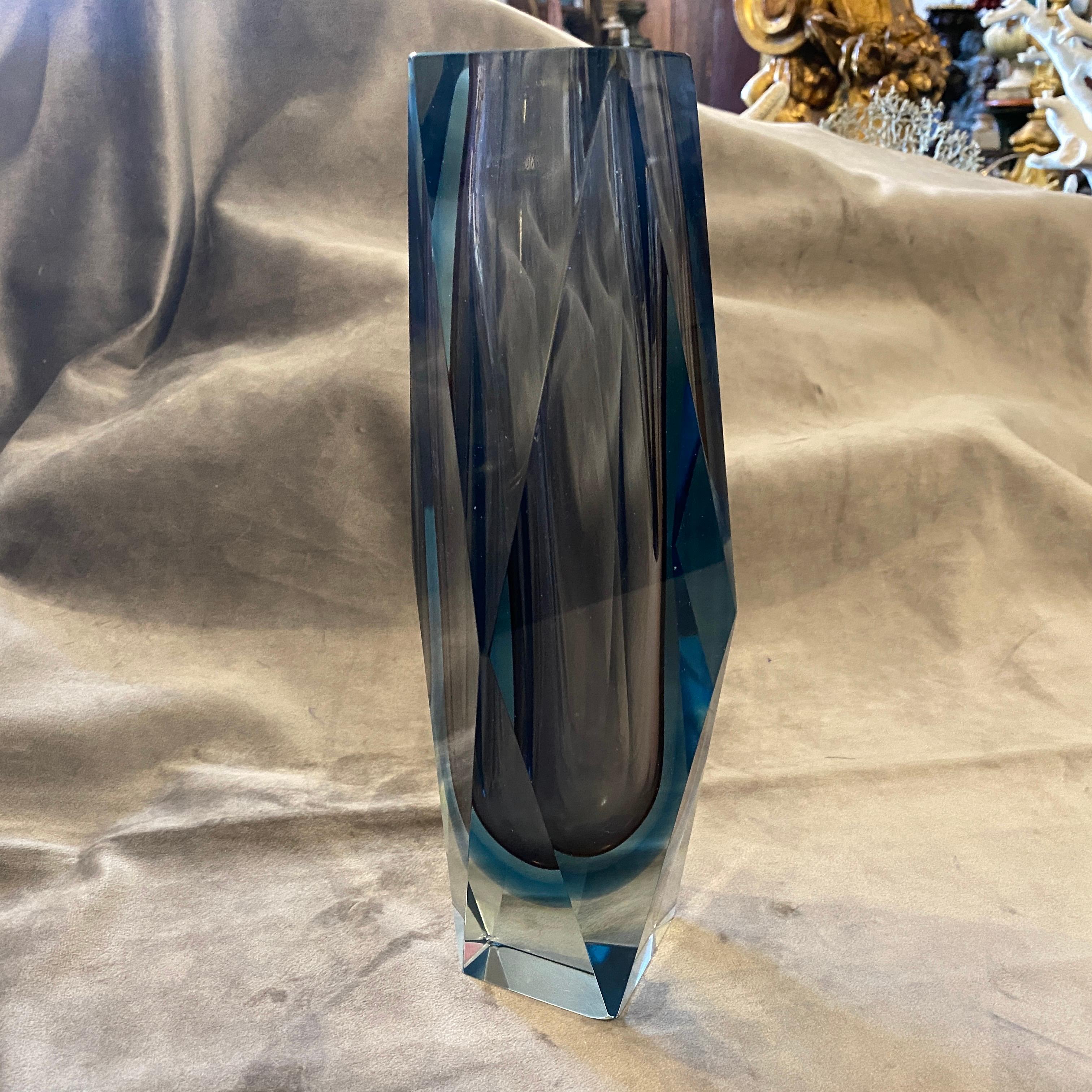 Hand-Crafted 1970s Modernist Purple and Blue Faceted Murano Glass Vase by Seguso