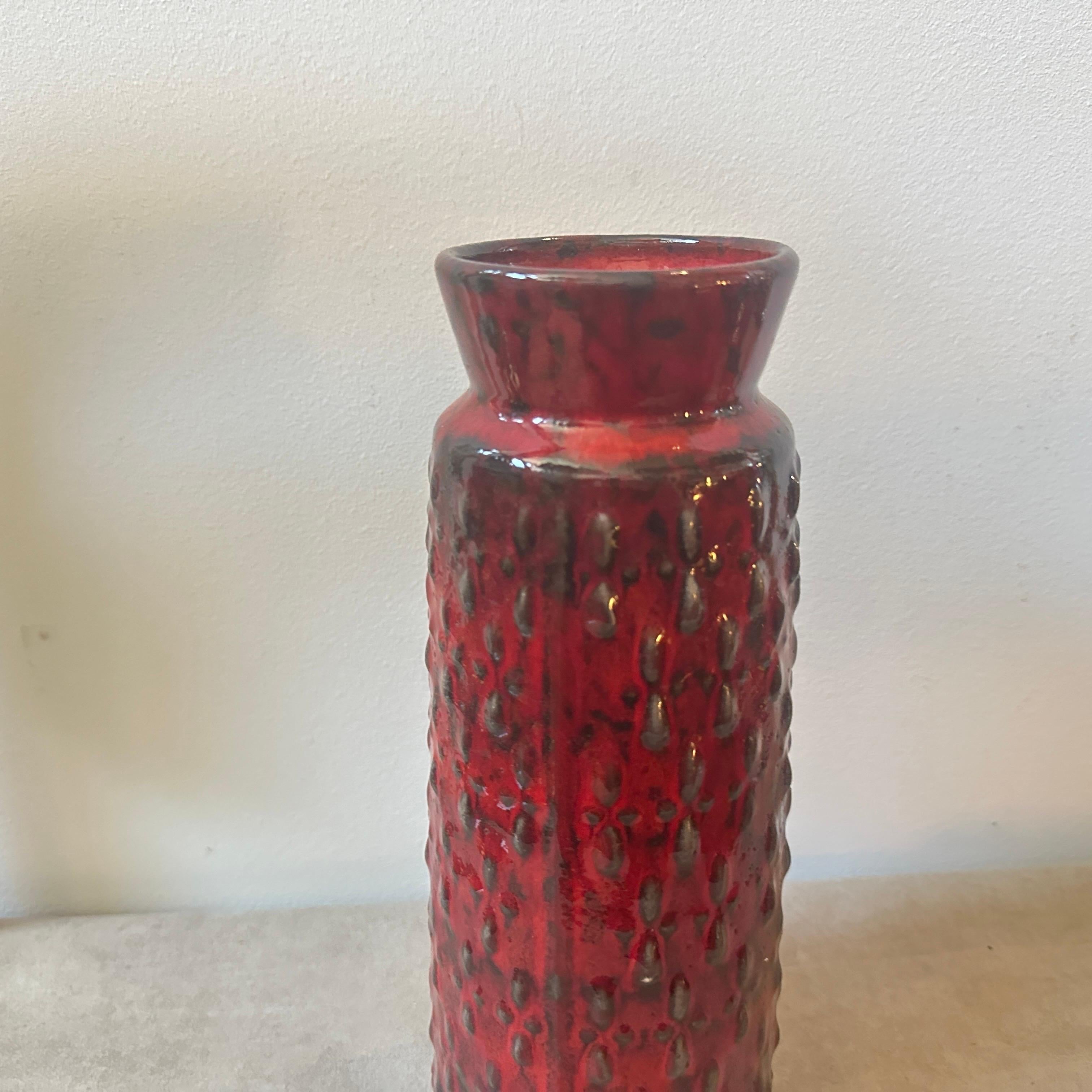 Hand-Crafted 1970s Modernist Red and Black Fat Lava Ceramic German Vase by WGP For Sale