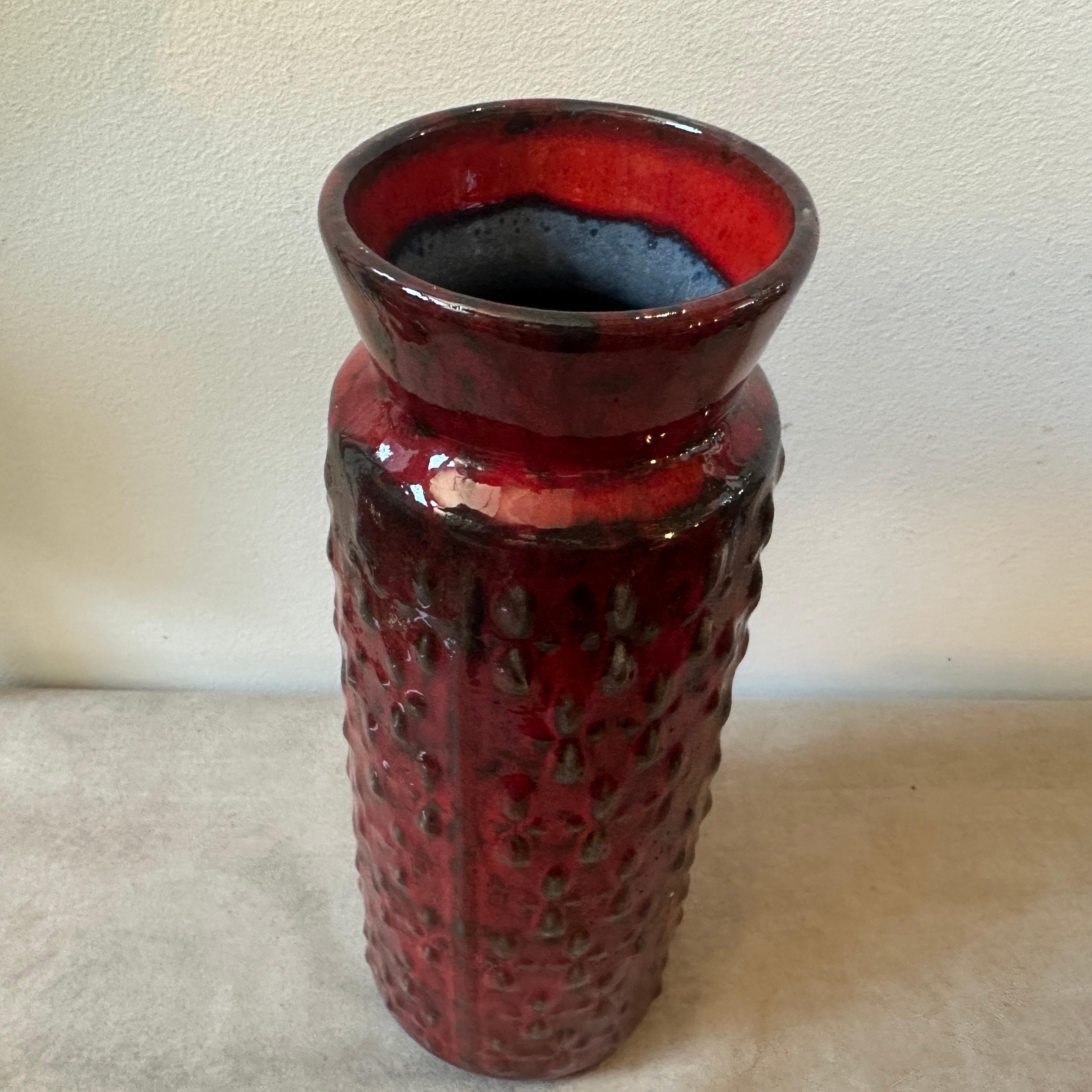 20th Century 1970s Modernist Red and Black Fat Lava Ceramic German Vase by WGP For Sale
