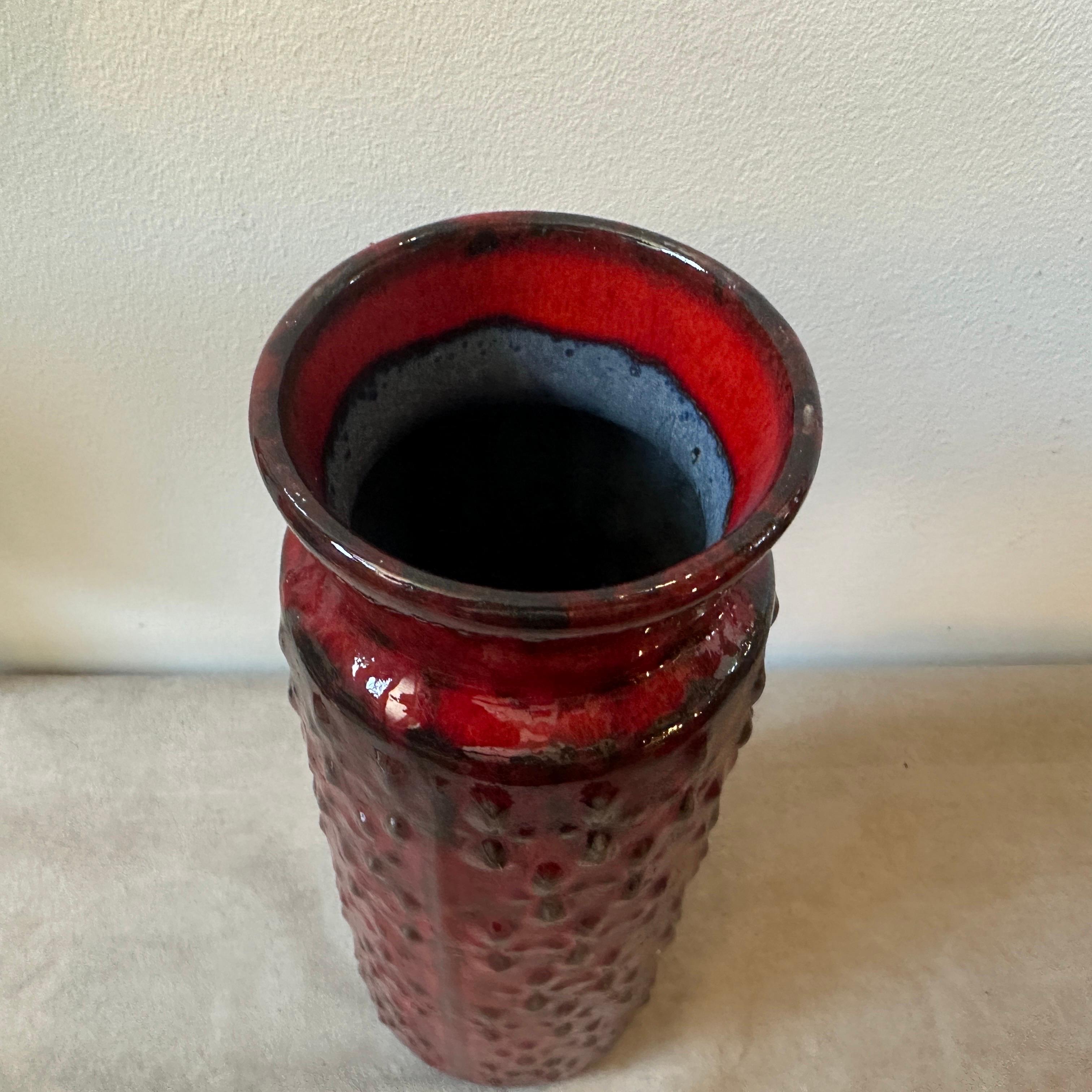 1970s Modernist Red and Black Fat Lava Ceramic German Vase by WGP For Sale 1