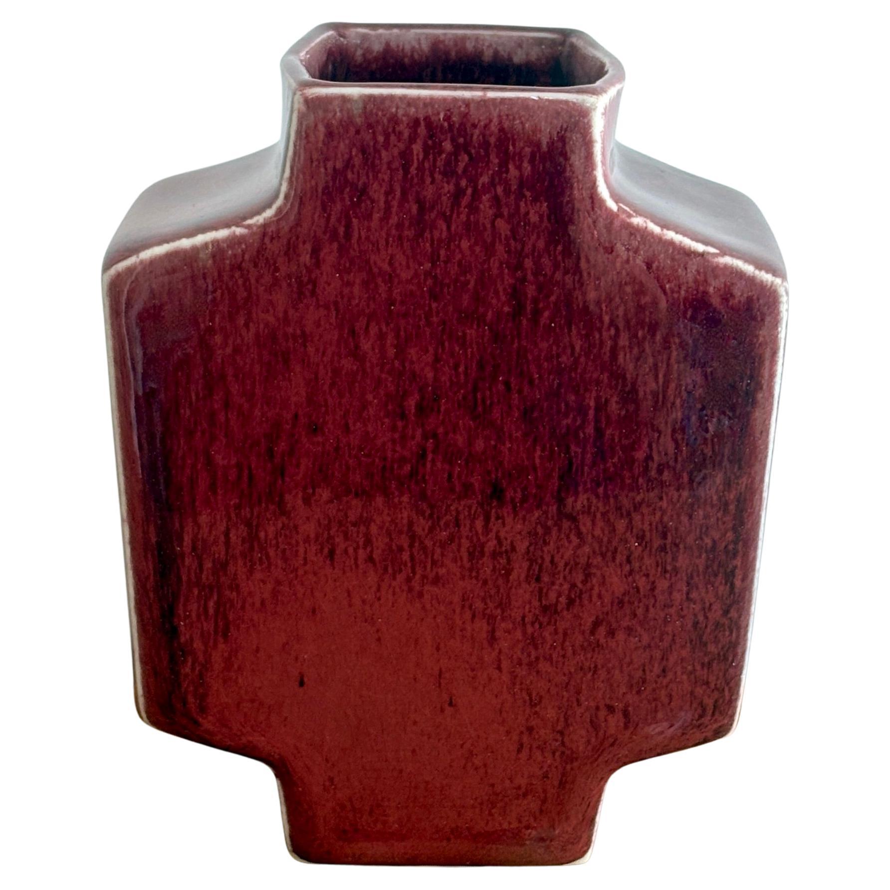 1970s Modernist Red Enameled Porcelain Vase by Tim & Jacqueline Orr For Sale