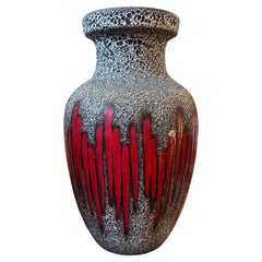 1970s Modernist Red Gray and Black Lava Ceramic Huge German Vase by Scheurich