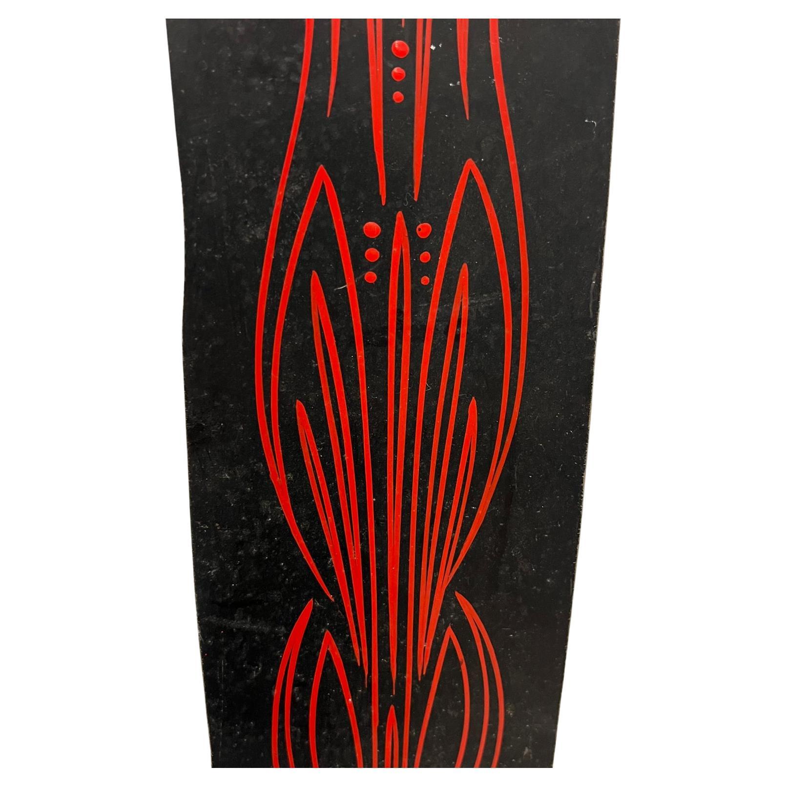 1970s Modernist Red on Black Tall Narrow Abstract Enamel Art Plaque