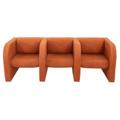 1970s Modernist Sculptural Three Seat Sofa in Orange Fabric