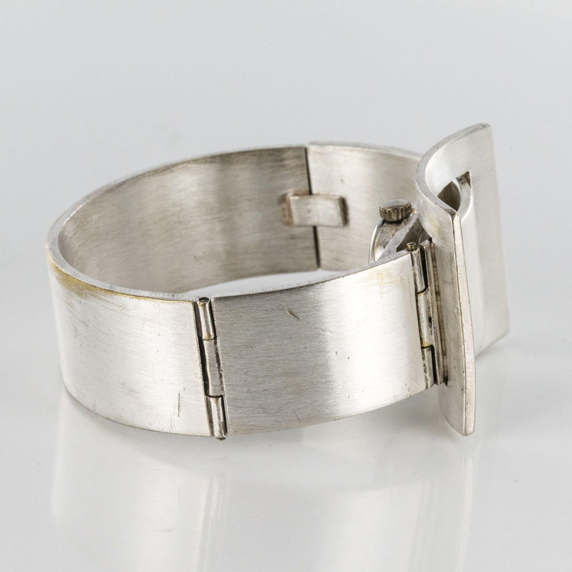 1970s Modernist Silver Bangle Bracelet Watch 11
