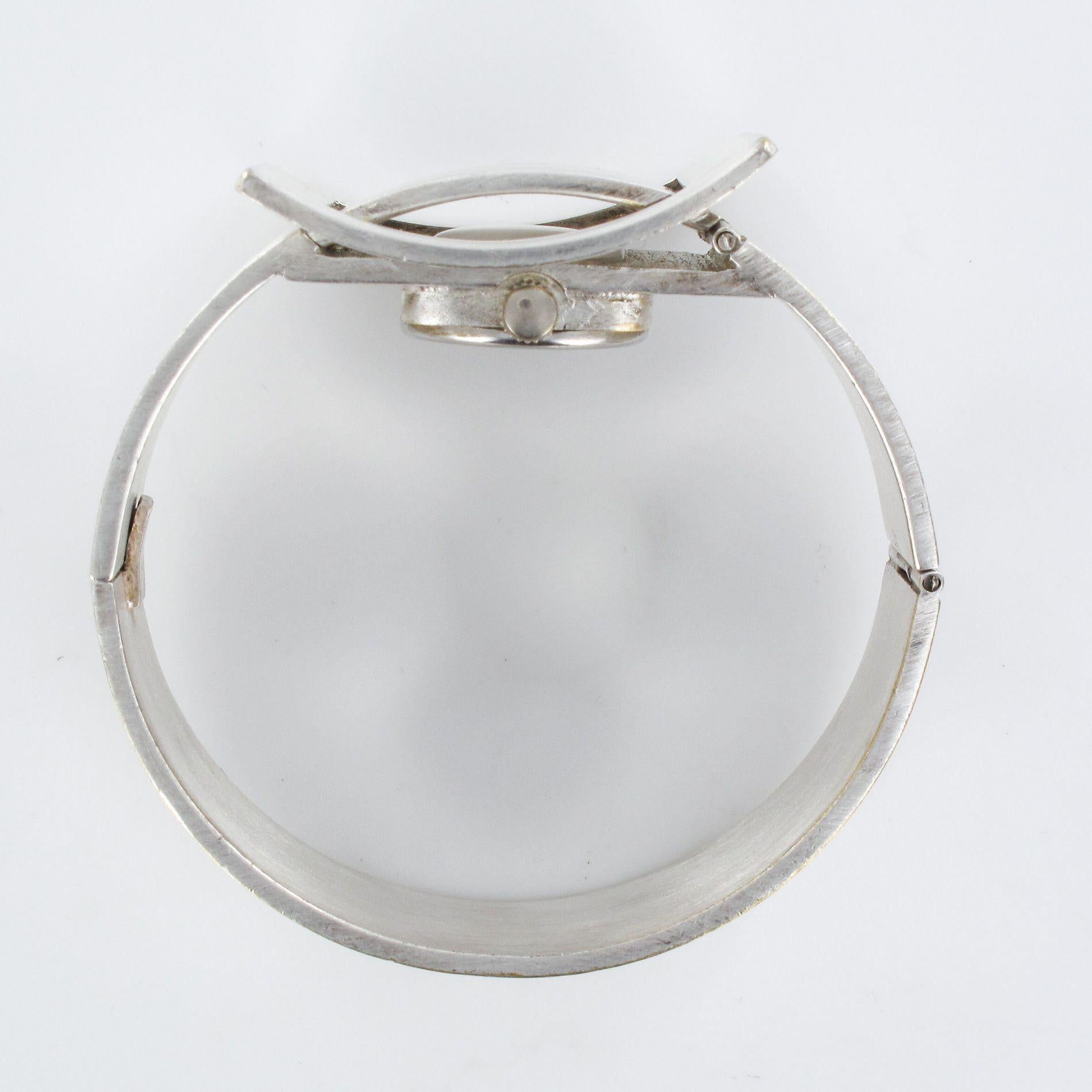 1970s Modernist Silver Bangle Bracelet Watch 12