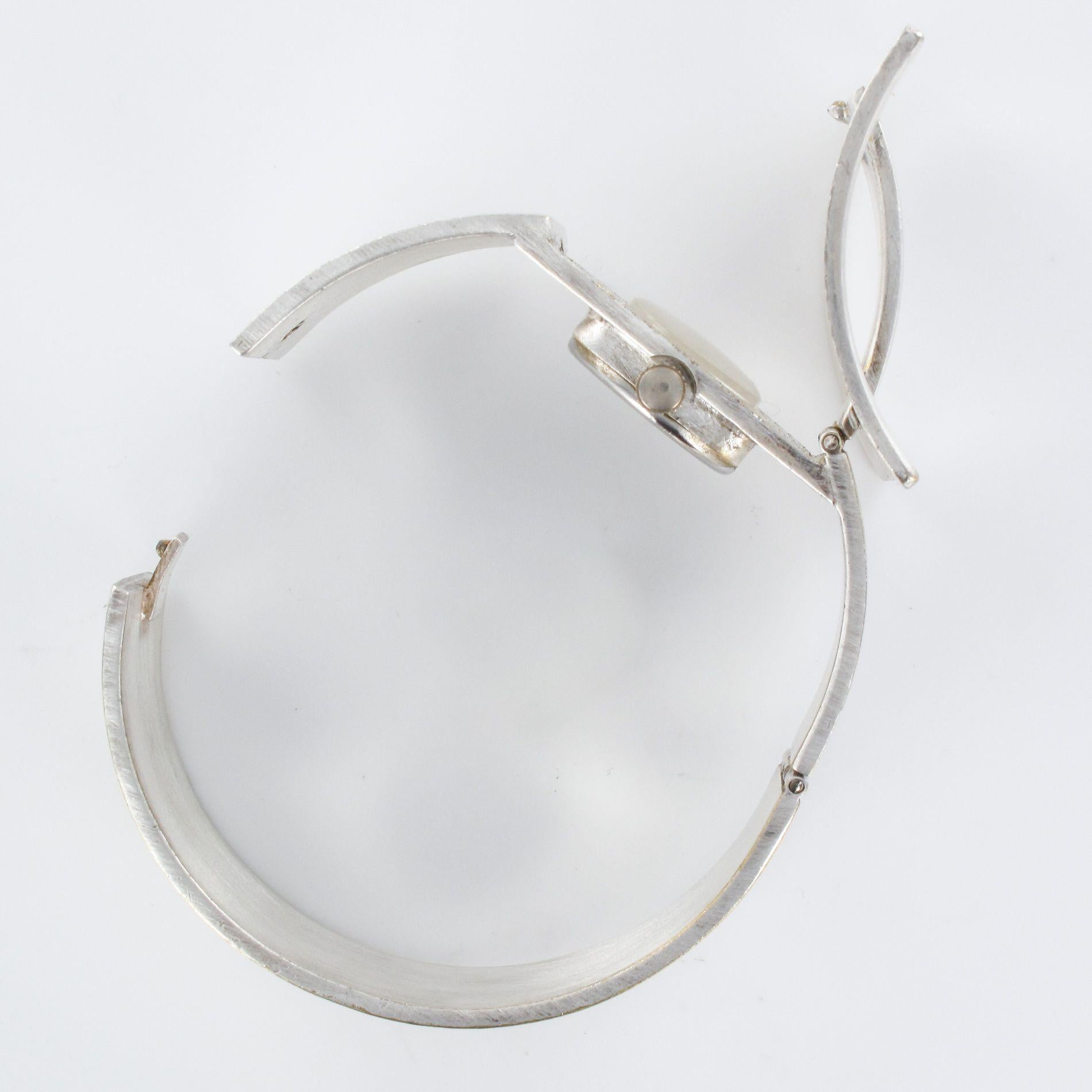 1970s Modernist Silver Bangle Bracelet Watch 13