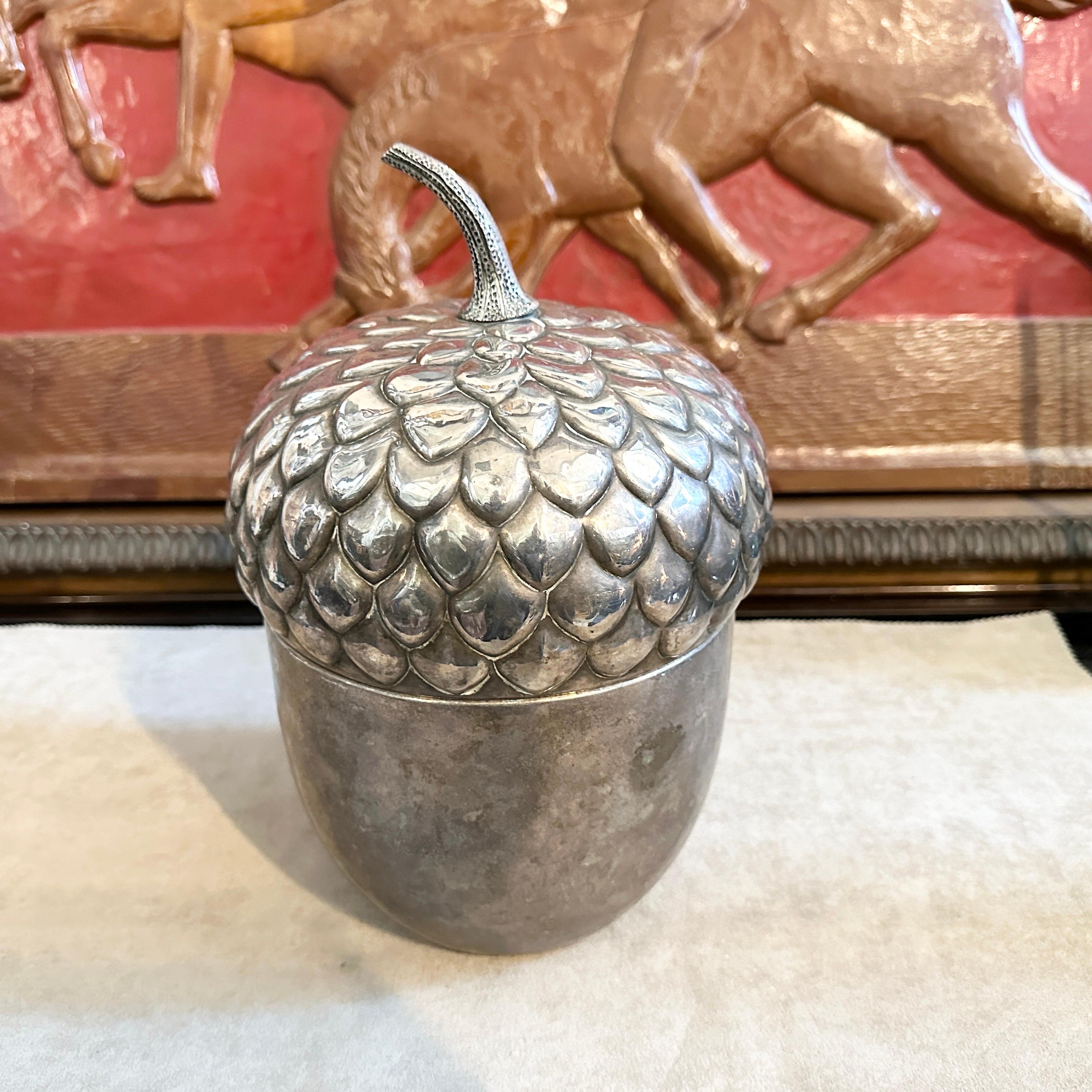 Italian 1970s Modernist Silver Plated Acorn Shaped Ice Bucket by Teghini Firenze For Sale