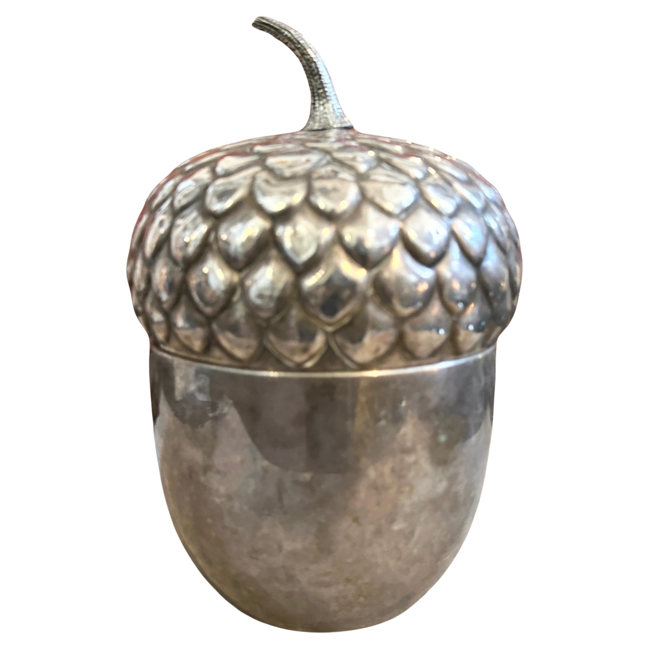 1970s Modernist Silver Plated Acorn Shaped Ice Bucket by Teghini Firenze