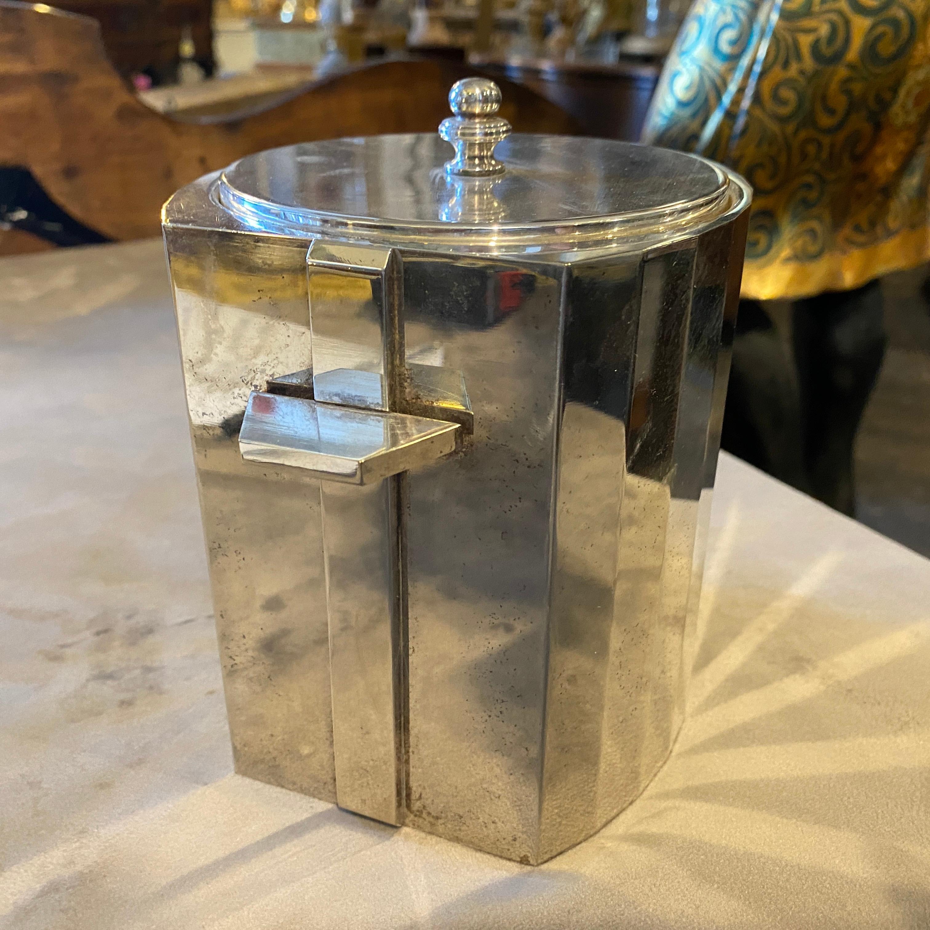 20th Century 1970s Modernist Silver Plated Italian Ice Bucket in the Manner of Gio Ponti