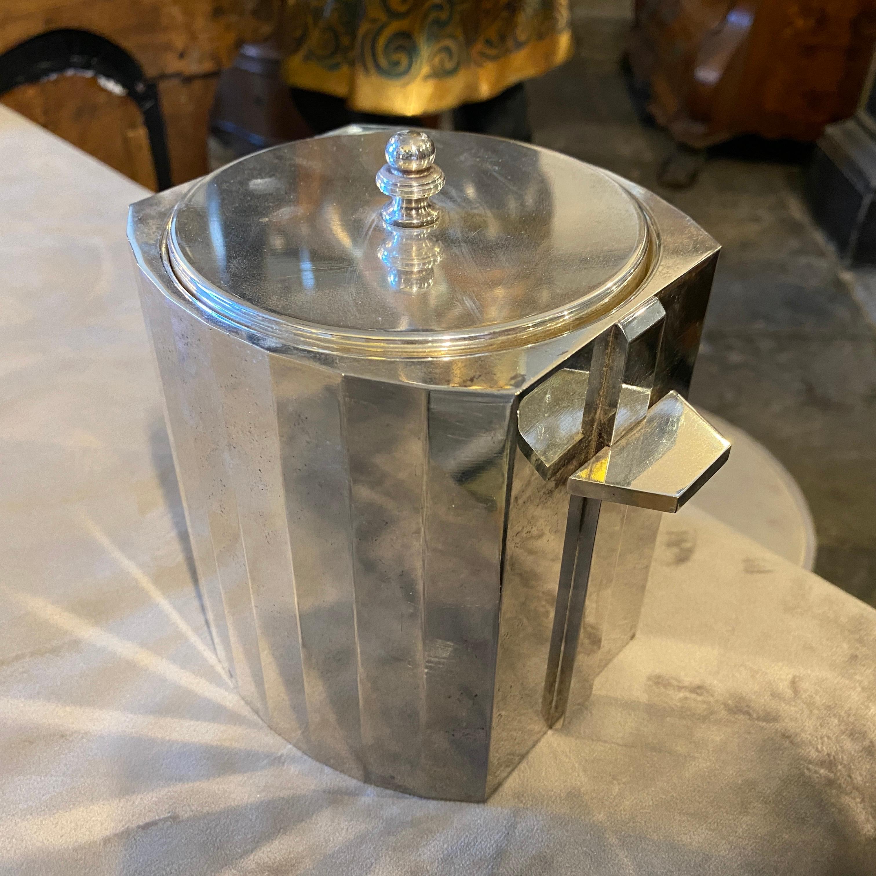 1970s Modernist Silver Plated Italian Ice Bucket in the Manner of Gio Ponti 3