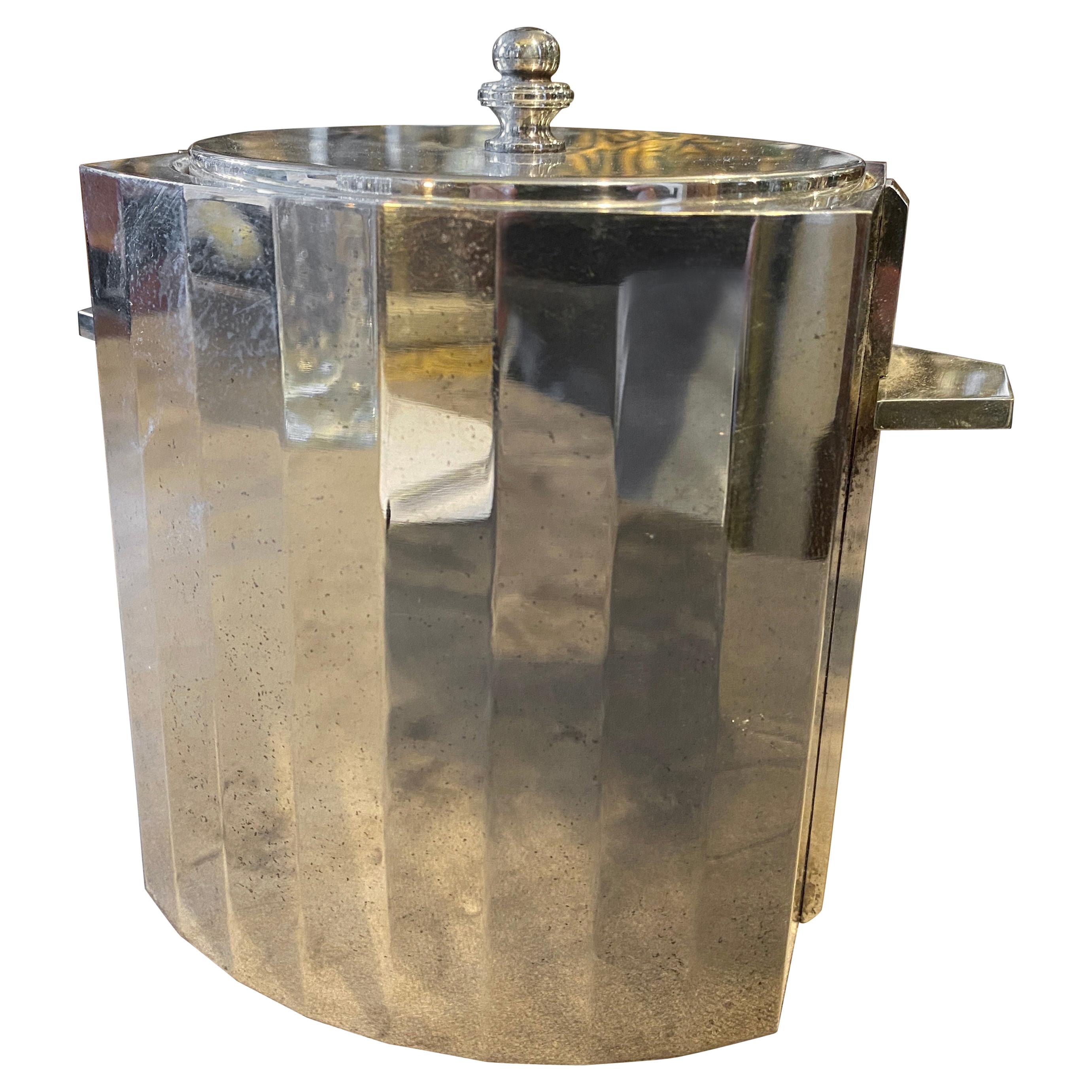 1970s Modernist Silver Plated Italian Ice Bucket in the Manner of Gio Ponti
