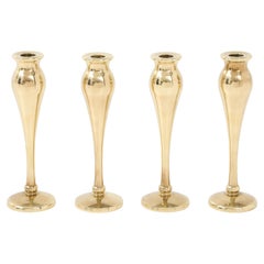 1970's Modernist Solid Brass Candle Holders Set Of 4