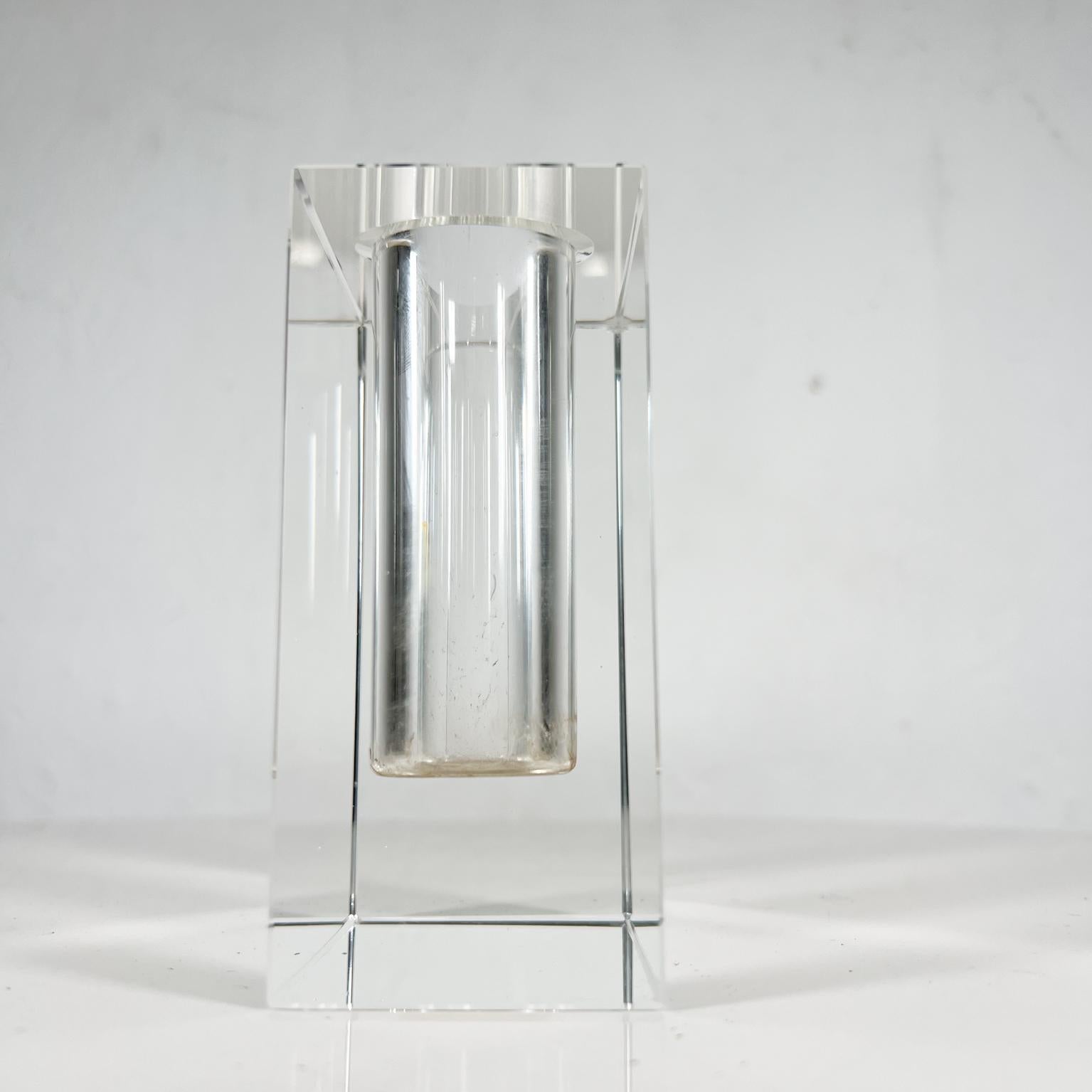 1970s Modernist Sophisticated Bud Vase Clear Glass Rectangular Block 1