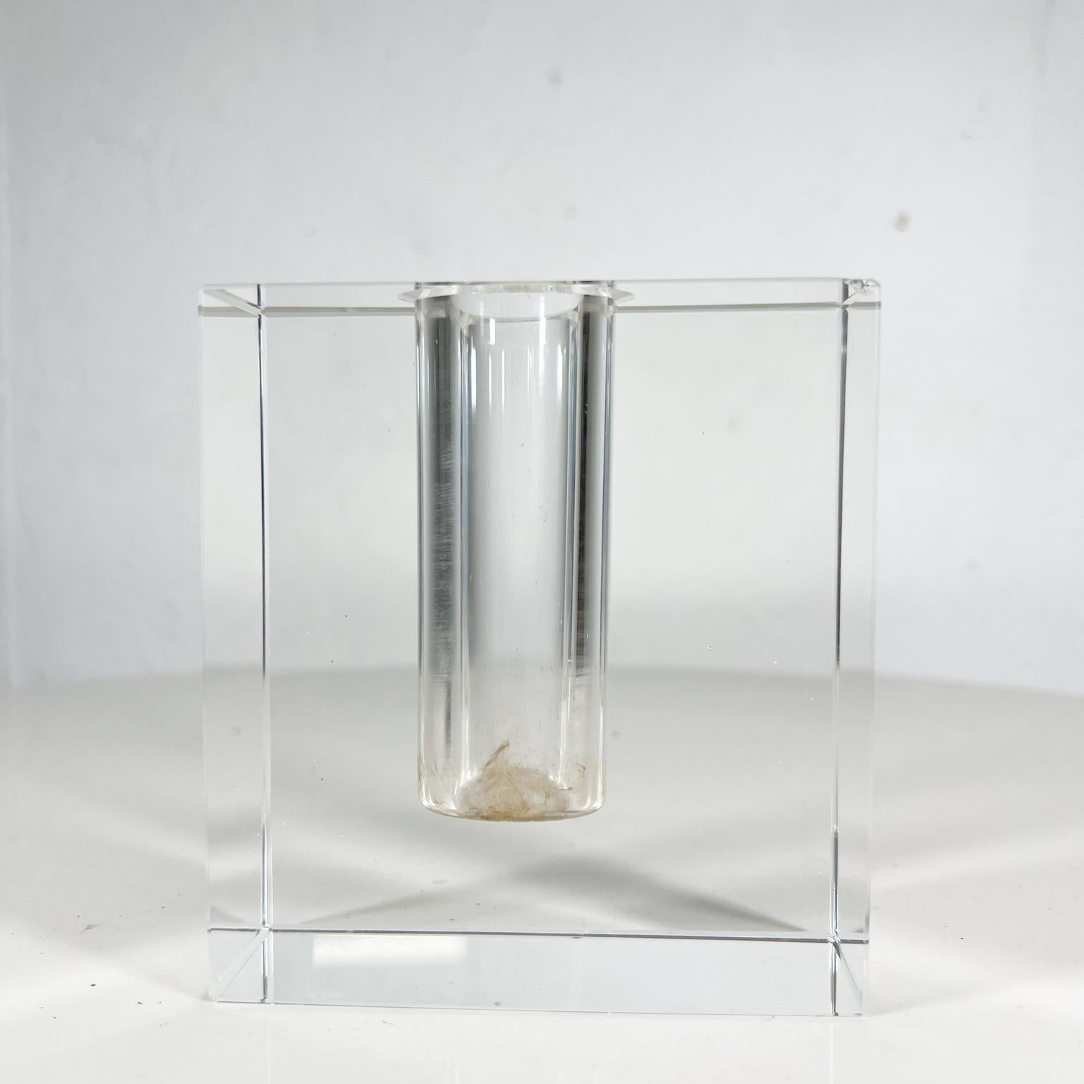1970s Modernist Sophisticated Bud Vase Clear Glass Rectangular Block 2