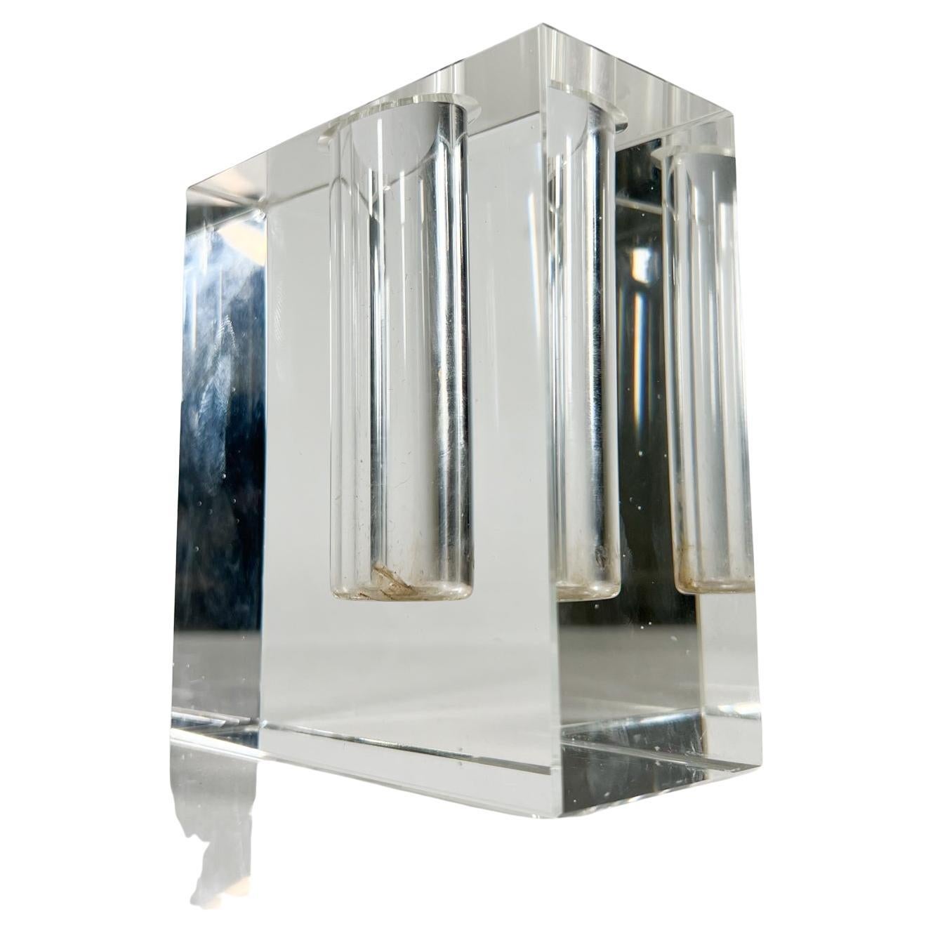 1970s Modernist Sophisticated Bud Vase Clear Glass Rectangular Block