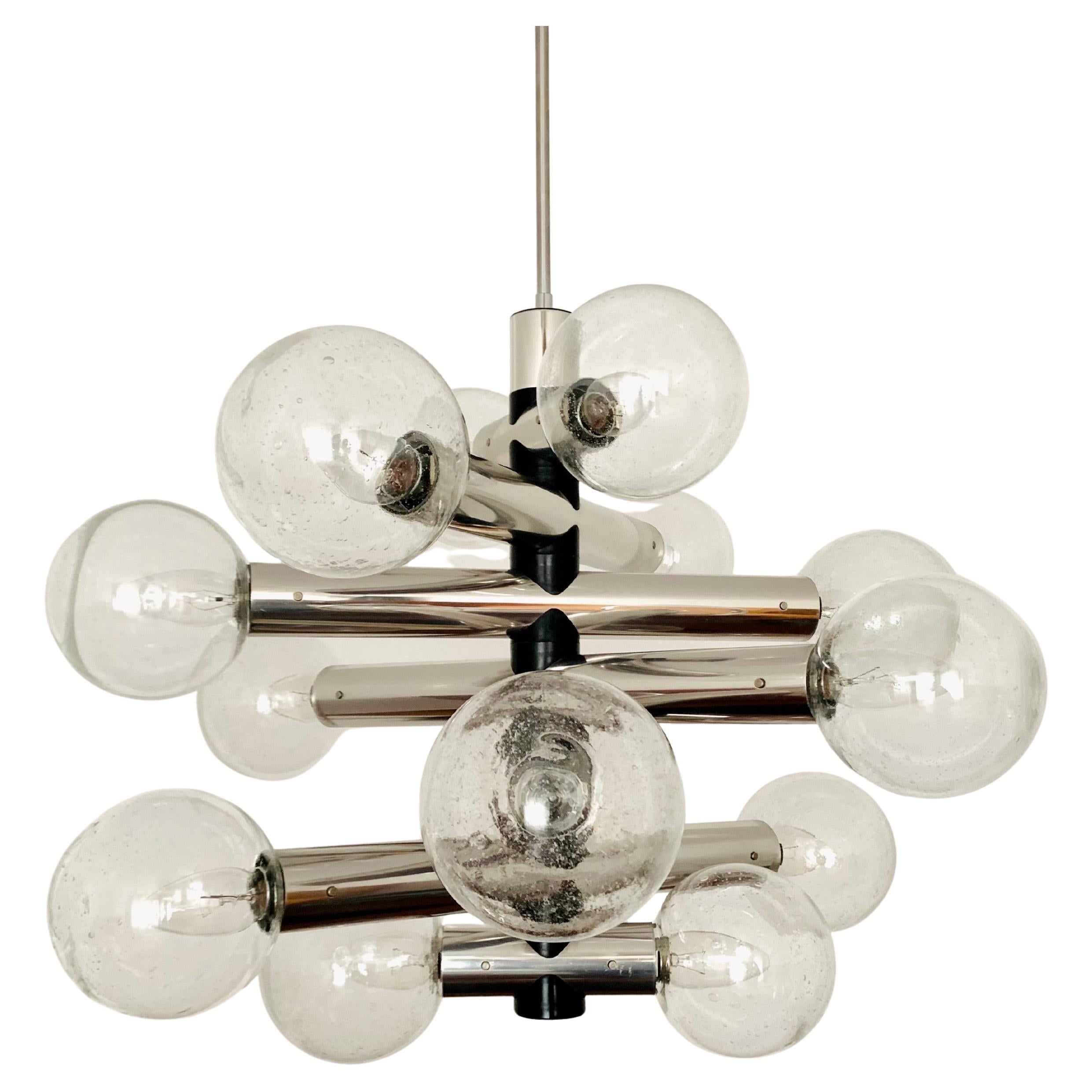 1970s Modernist Space Age Bubble Glass Chandelier by J.T. Kalmar For Sale