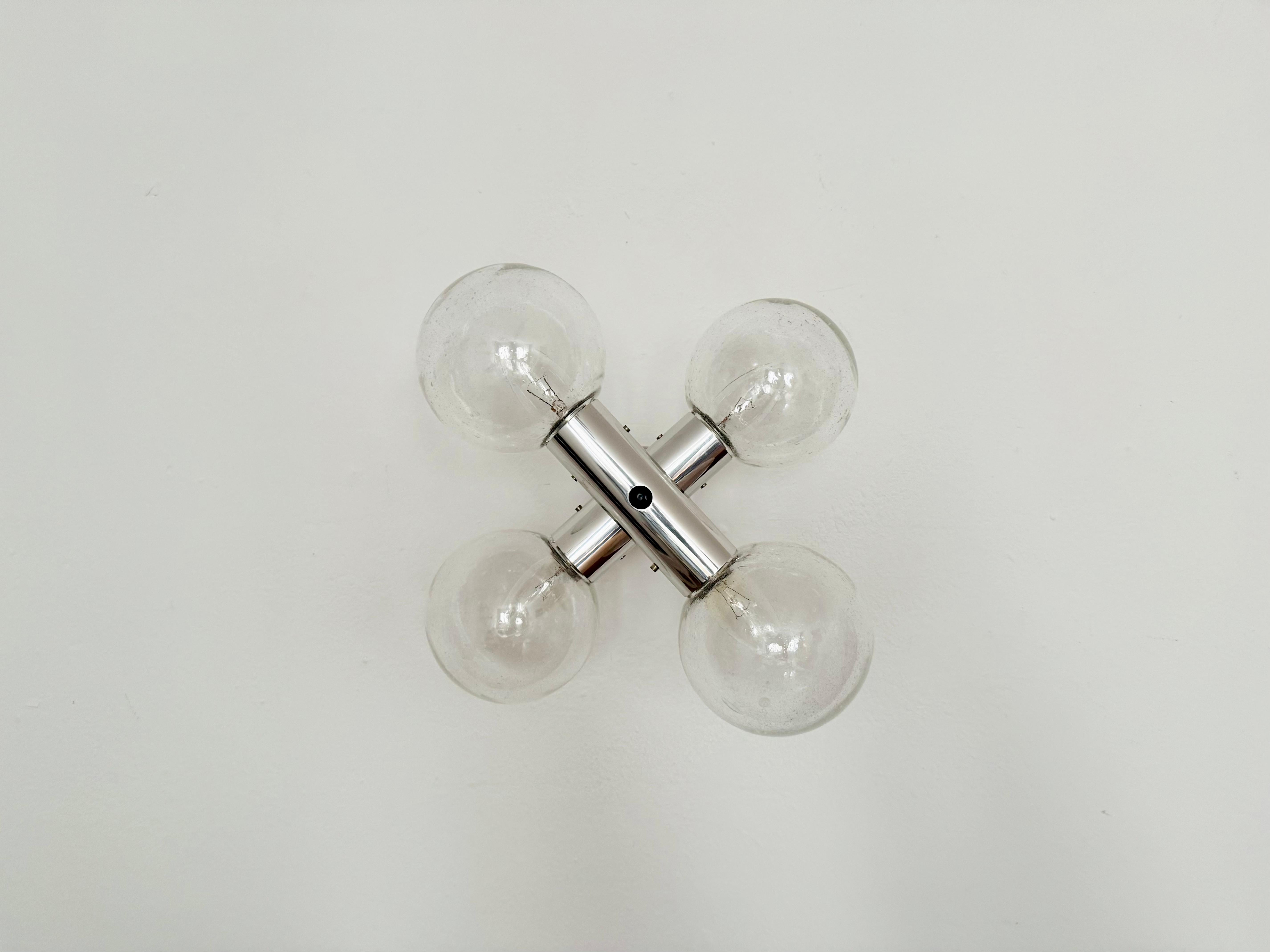 Metal 1970s Modernist Space Age Bubble Glass Flush Lamp by J.T. Kalmar For Sale