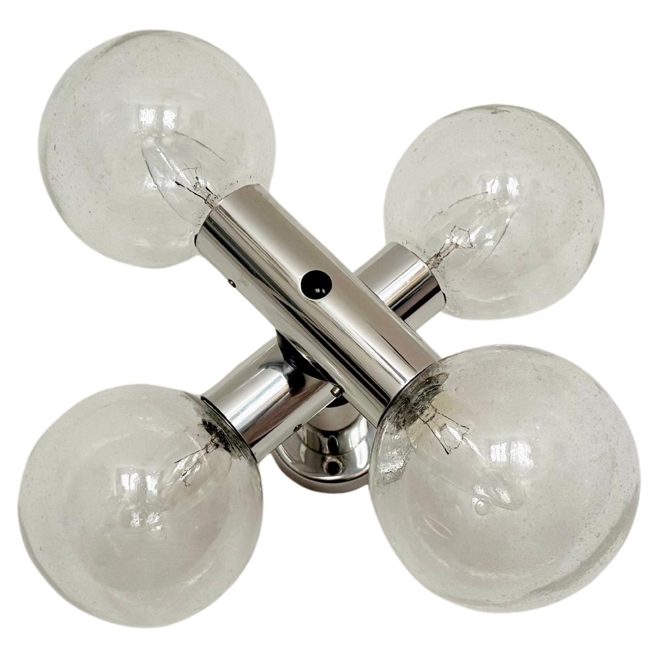 Lampe encastrée en verre bullé de l
ère spatiale moderniste des années 1970 par J.T. Kalmar