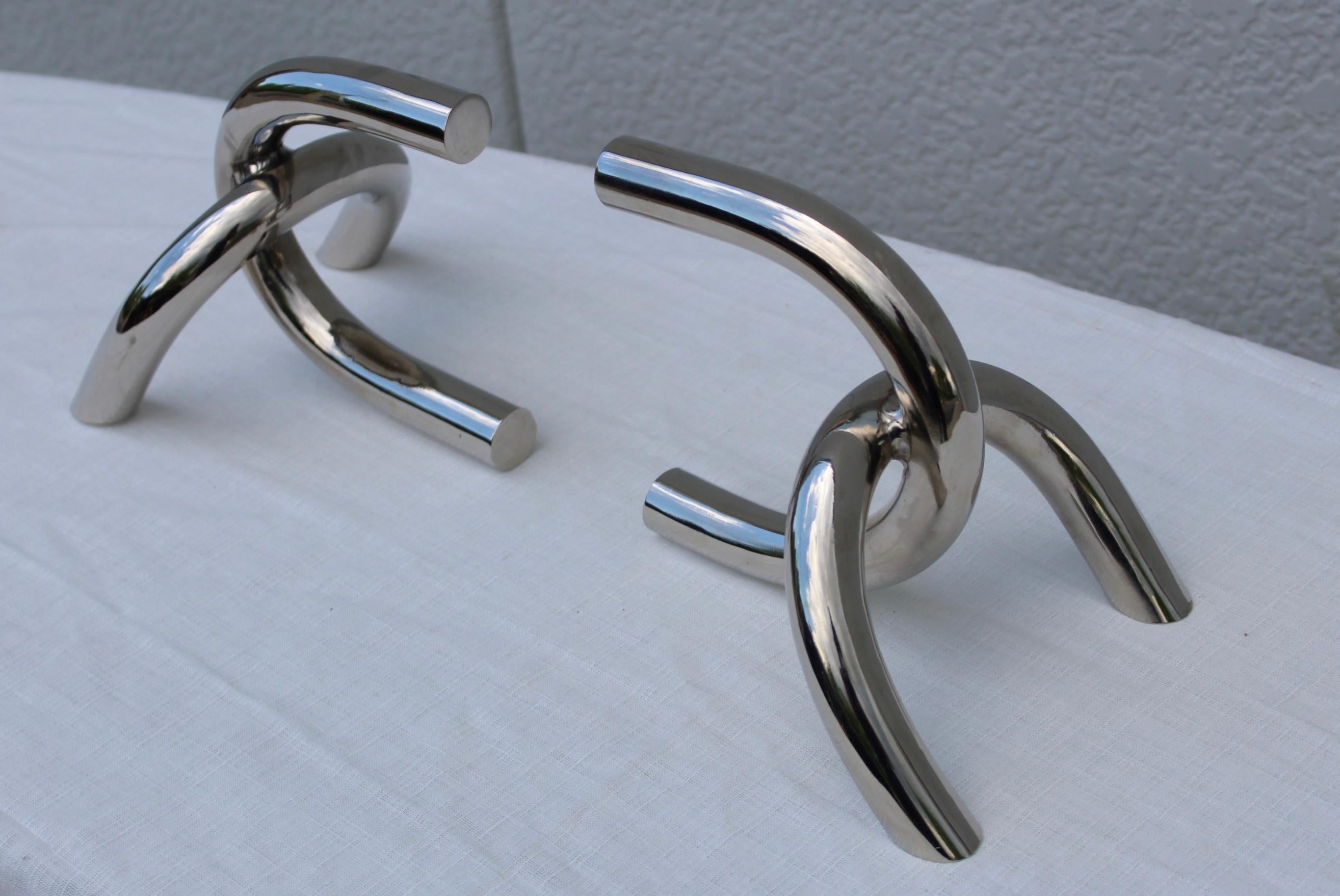 1970's Modernist Steel and Chrome Links Bookends For Sale 1