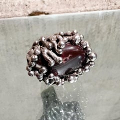 1970s Pal Kepenyes Abstract Silver Stone Ring Mexico