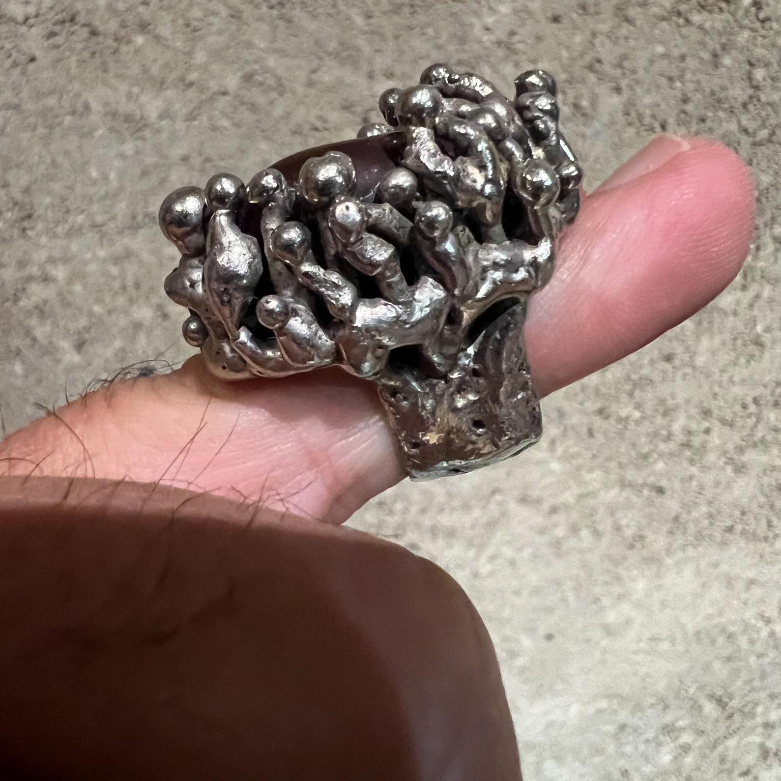 Late 20th Century 1970s Pal Kepenyes Abstract Silver Stone Ring Mexico For Sale