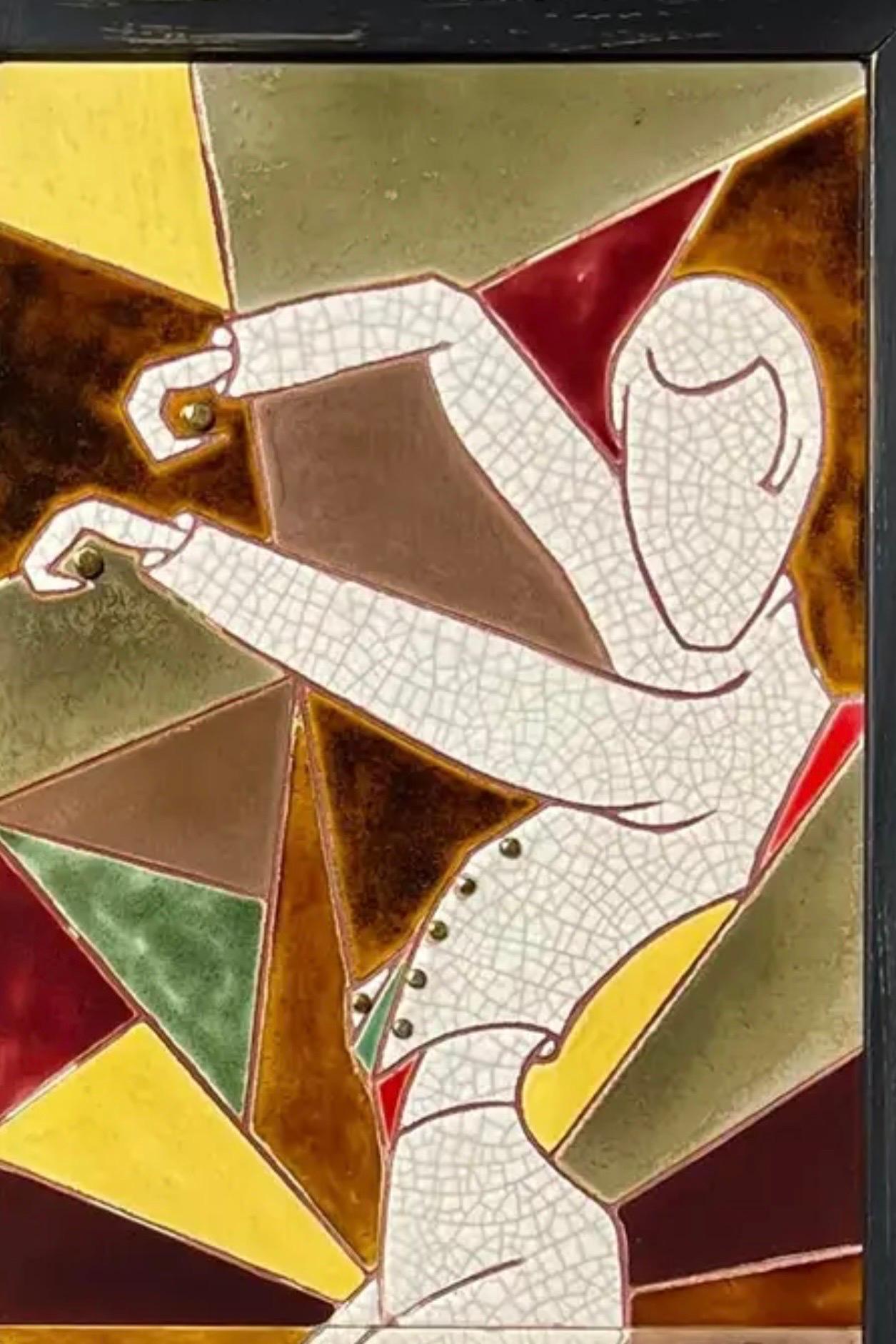 Modernistische Fliesenkunst der 1970er Jahre von Irina Lorin - ein Paar (Handbemalt) im Angebot