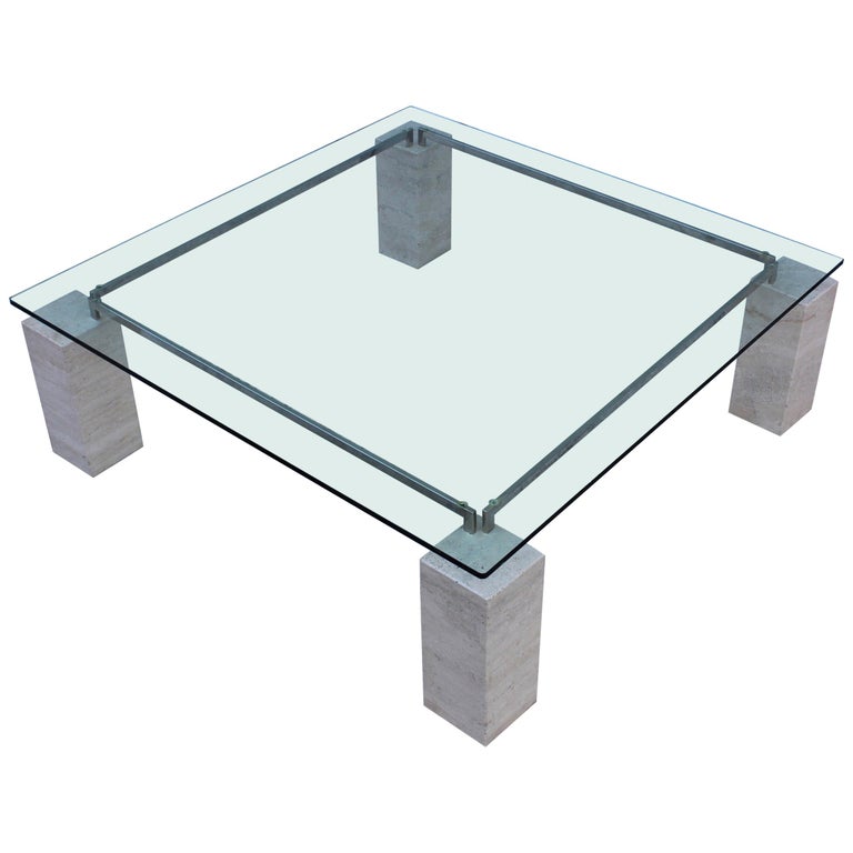 1970s Modernist Travertine Coffee Table With Floating Glass Top For Sale At 1stdibs