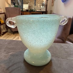 Vaso modernista degli anni '70 in vetro di Murano, turchese e bianco, di Seguso