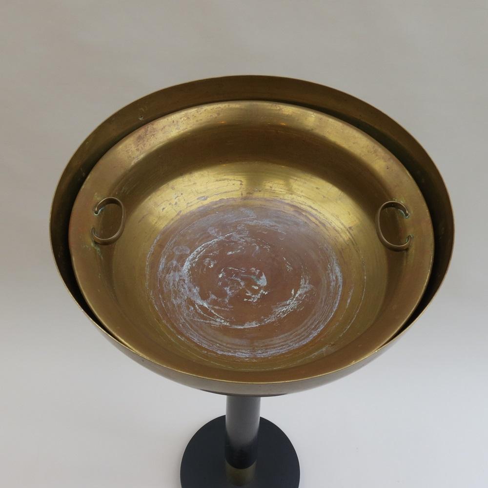 1970s Modernist Vintage Portable Baptismal Brass Font Pedestal Planter