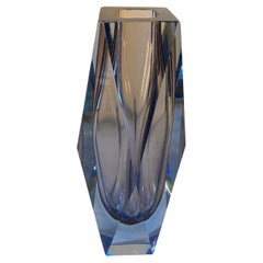 1970s, Modernist Violet and Blue Faceted Sommerso Murano Glass Vase by Seguso