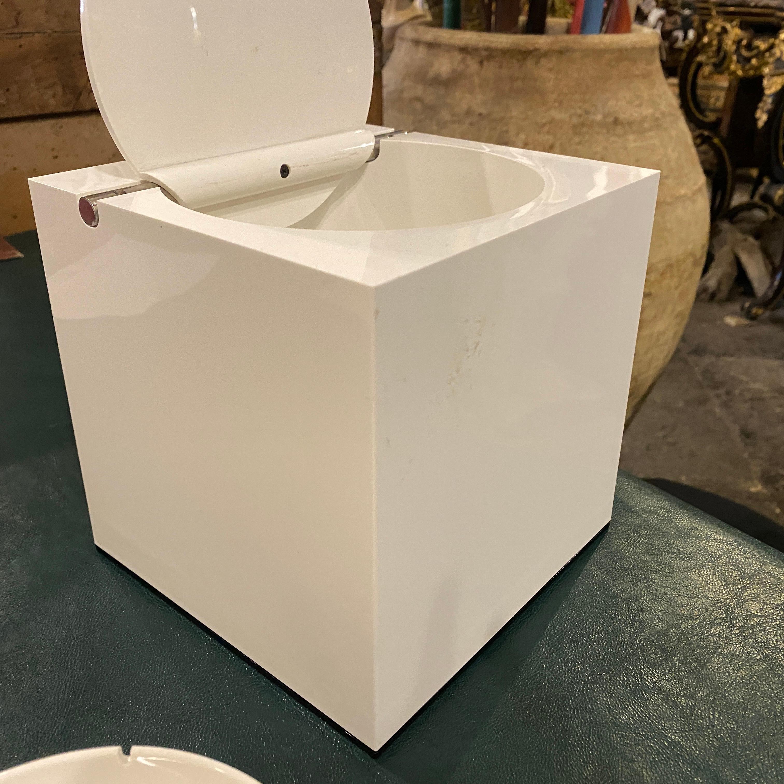1970s Modernist White Acrylic Cini & Nils Cube Italian Ice Bucket 1