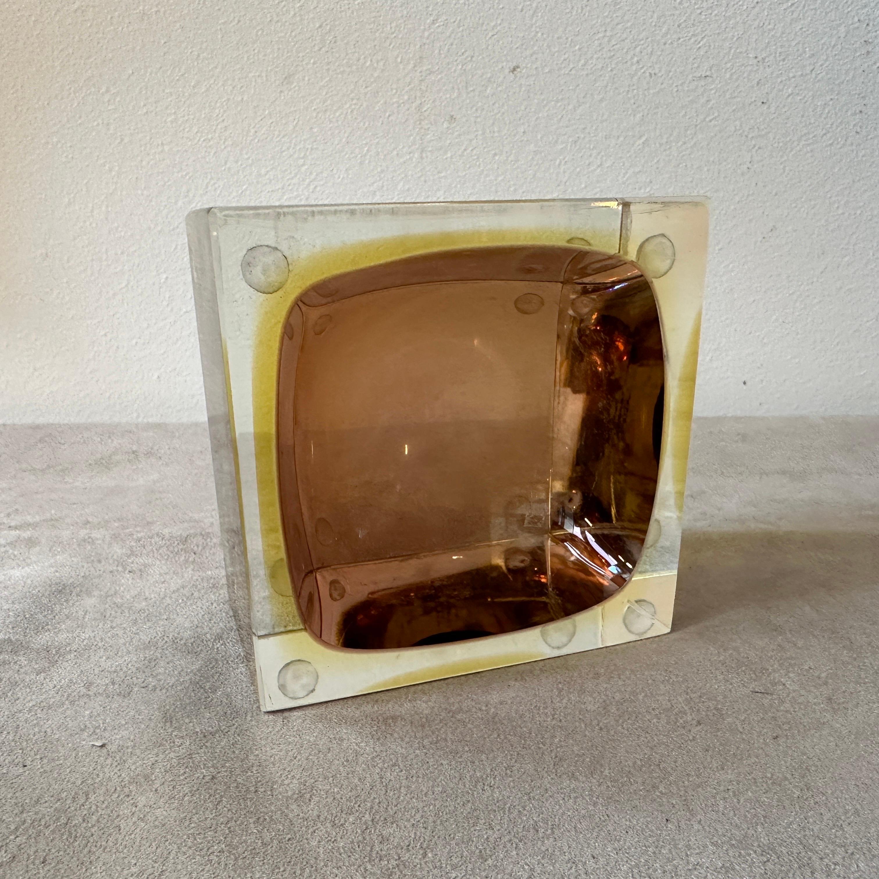 20th Century 1970s Modernist Yellow and Brown Sommerso Murano Glass Ashtray by Mandruzzato For Sale