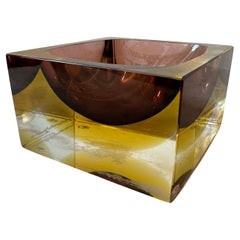 1970s Modernist Yellow and Brown Sommerso Murano Glass Ashtray by Mandruzzato