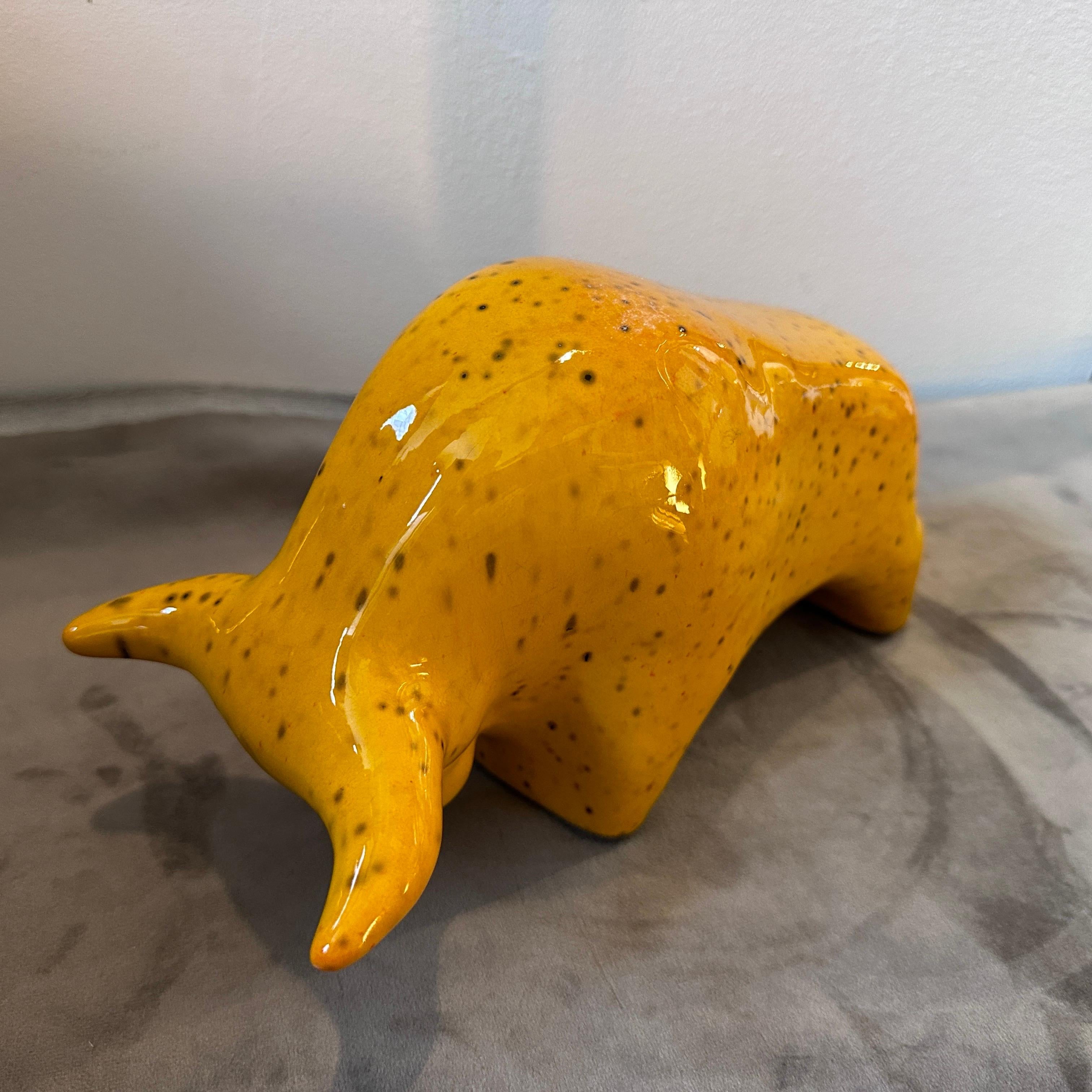 German 1970s Modernist Yellow Fat Lava Ceramic Bull by Otto Keramik