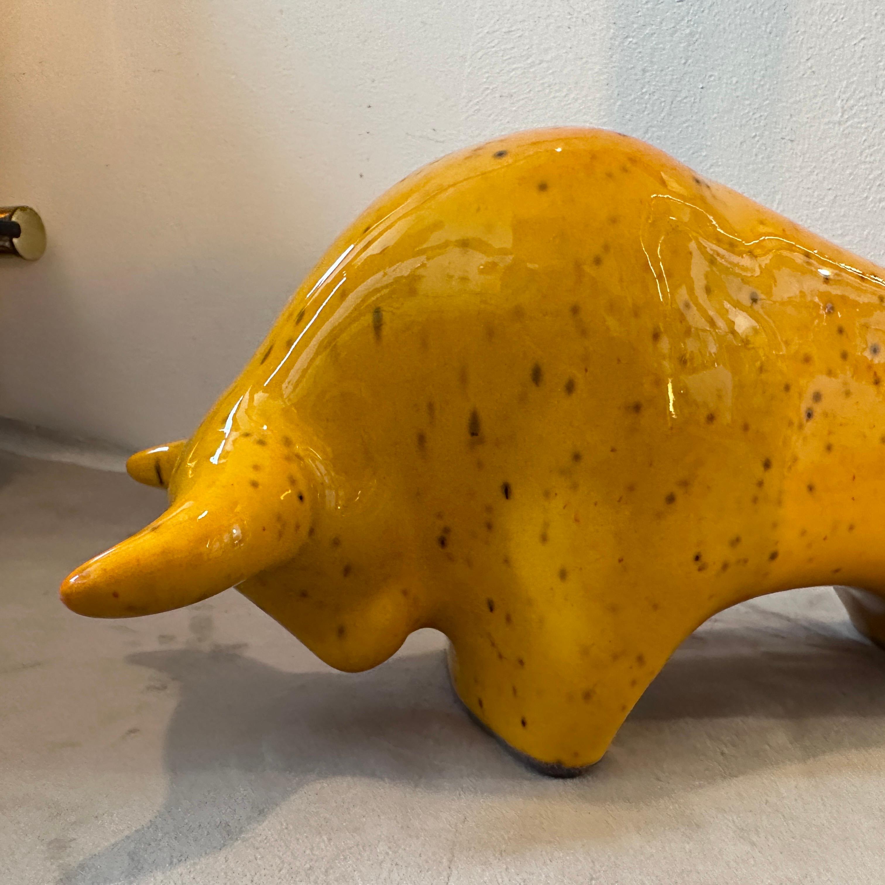 1970s Modernist Yellow Fat Lava Ceramic Bull by Otto Keramik In Good Condition In Aci Castello, IT