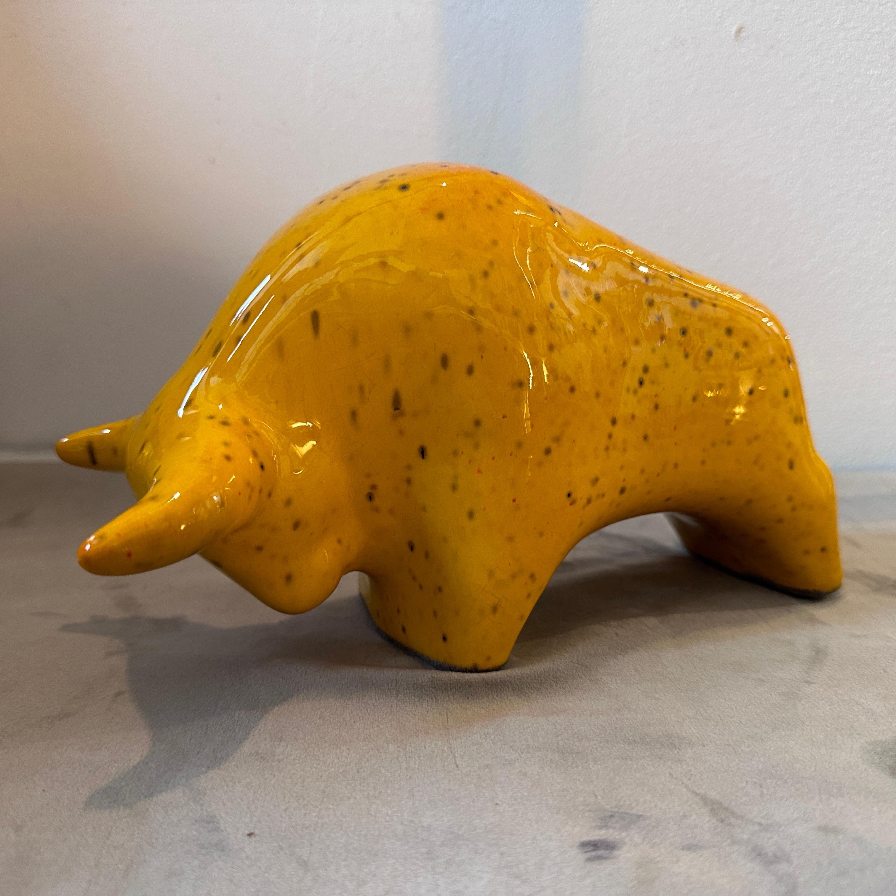 1970s Modernist Yellow Fat Lava Ceramic Bull by Otto Keramik 2