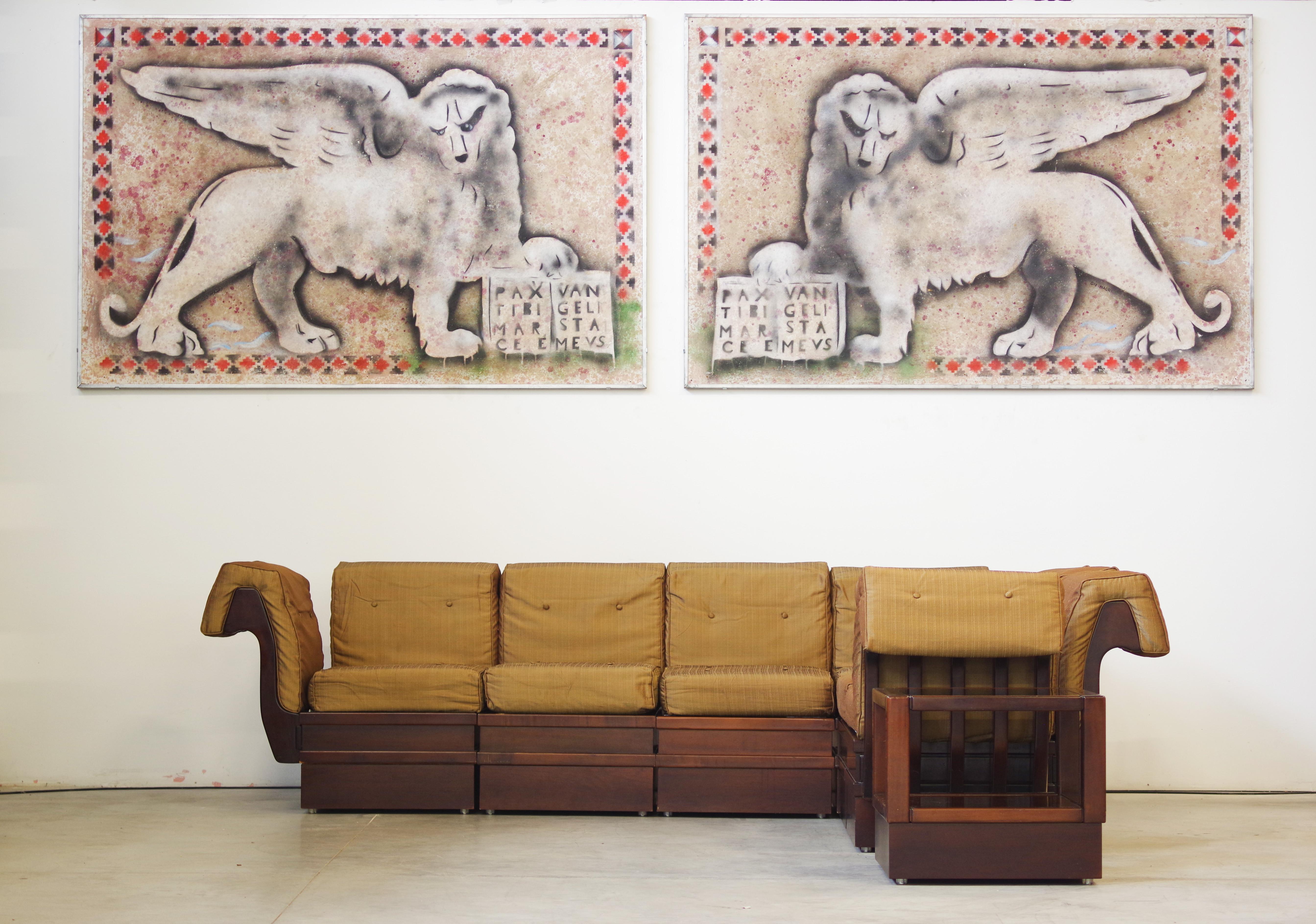 1970s Modular Beechwood Sofa by Frigerio - Original Fabric Upholstery, Set of 6 For Sale 5