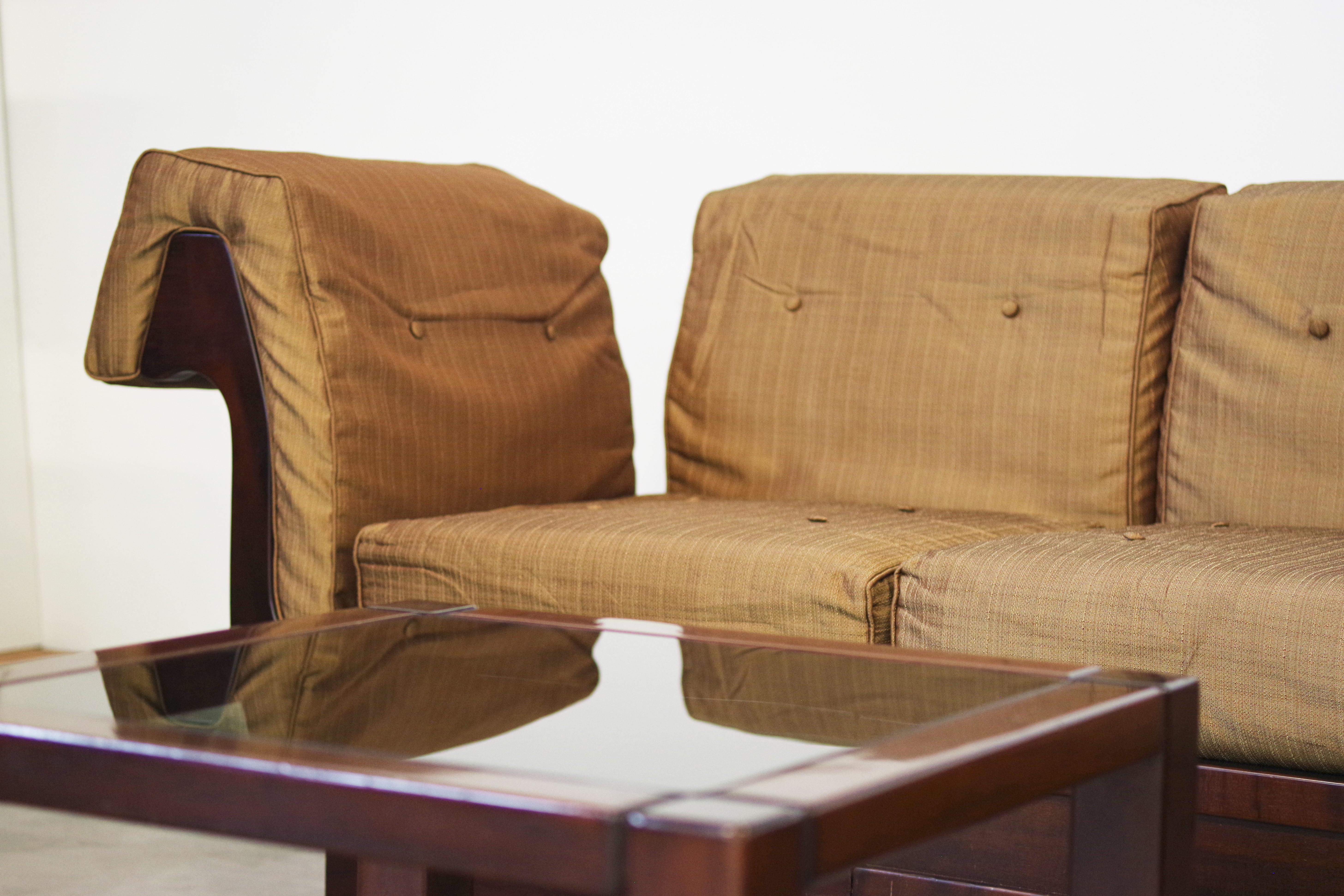 1970s Modular Beechwood Sofa by Frigerio - Original Fabric Upholstery, Set of 6 For Sale 7