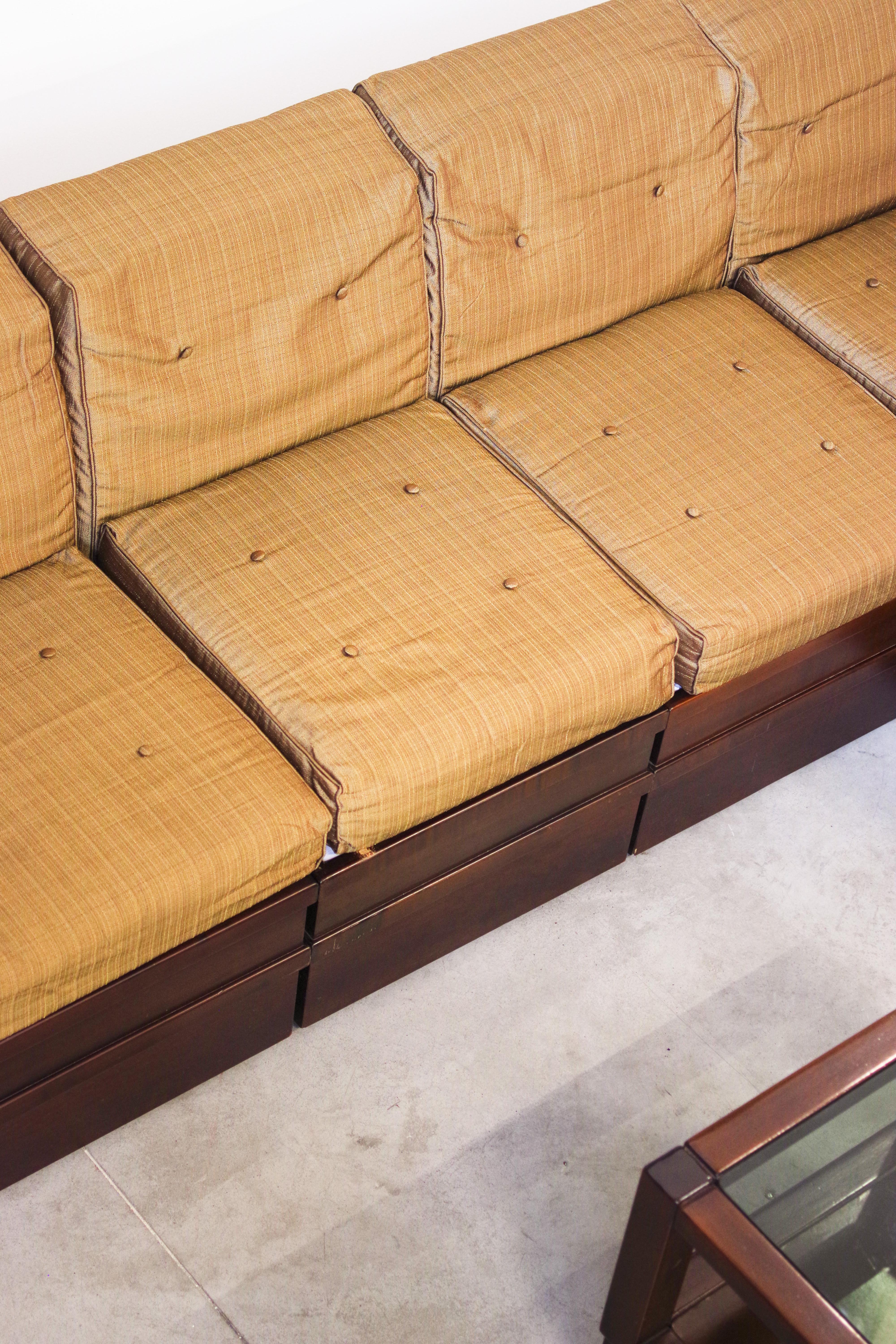 1970s Modular Beechwood Sofa by Frigerio - Original Fabric Upholstery, Set of 6 For Sale 9