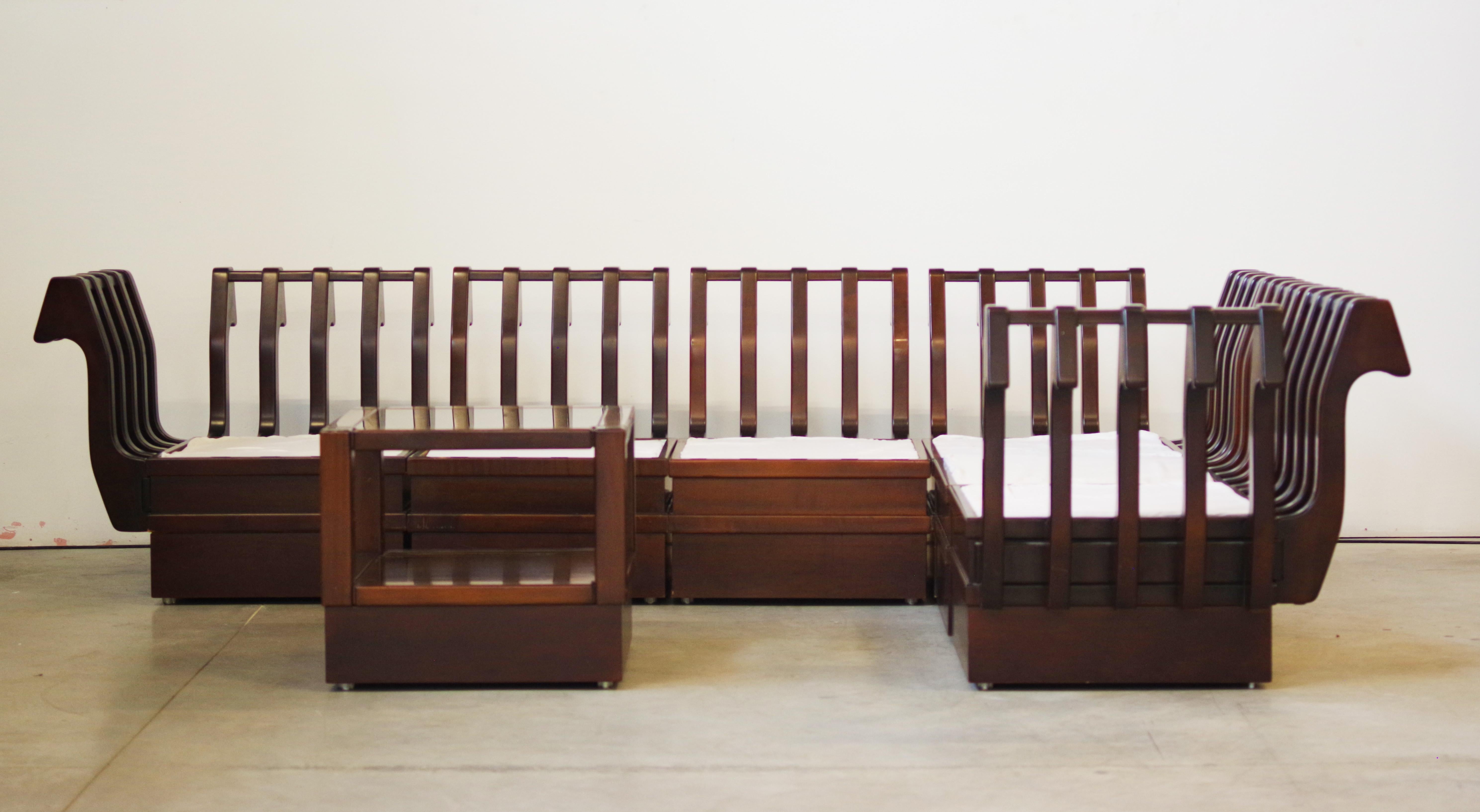1970s Modular Beechwood Sofa by Frigerio - Original Fabric Upholstery, Set of 6 For Sale 15