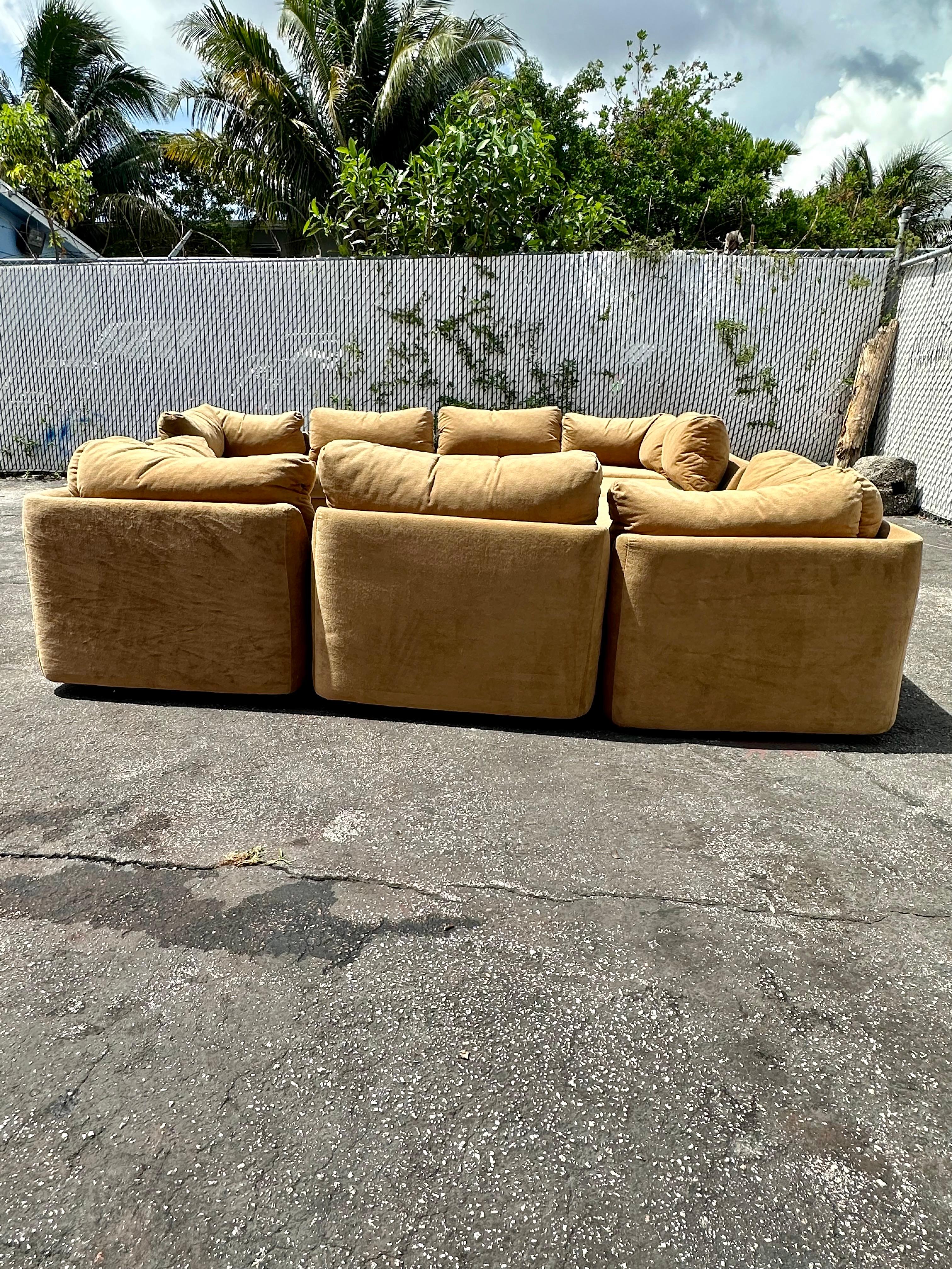 Upholstery 1970s Modular Camel Beige Immaculate Mohair Milo Baughman Sectional, Set of 9 For Sale