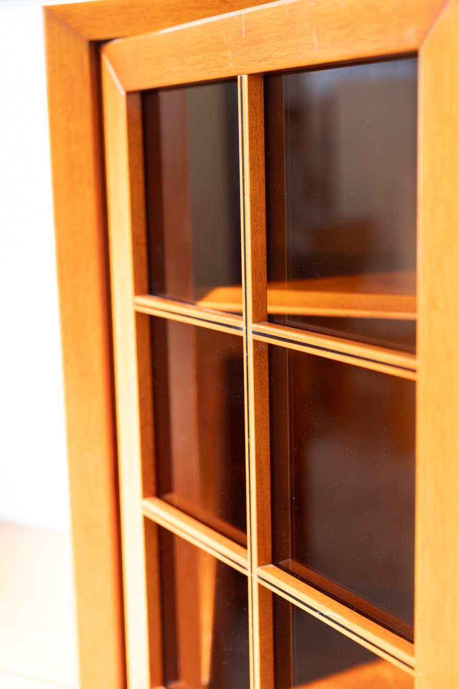 1970s Modular Corner Cabinet in Cherrywood with Glass and Carved Doors - 