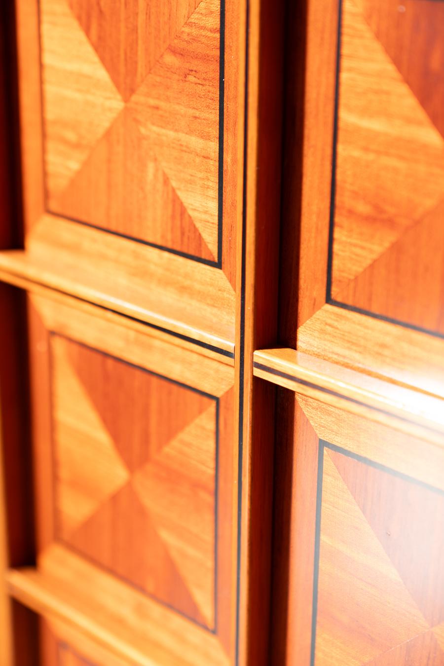 1970s Modular Corner Cabinet in Cherrywood with Glass and Carved Doors - 