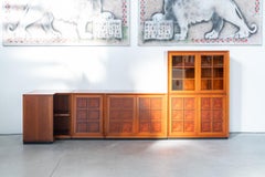 1970 Modular Corner Cabinet in Cherrywood with Glass and Carved Doors - 'Fox Hu