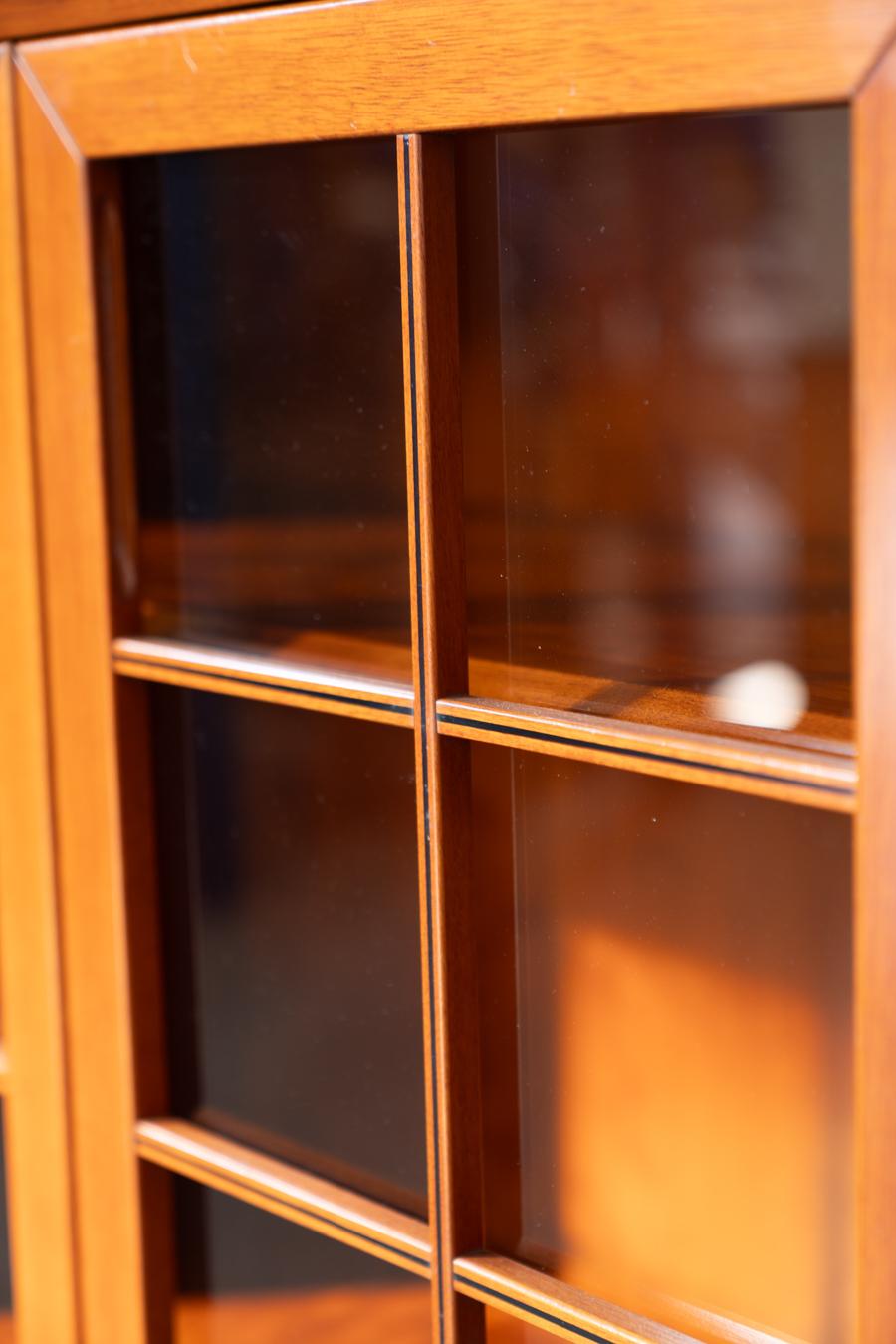 Late 20th Century 1970s Modular Corner Cabinet in Cherrywood with Glass and Carved Doors - 