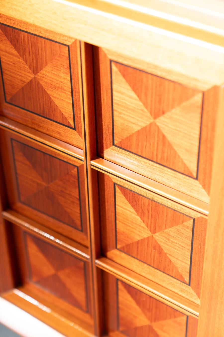 1970s Modular Corner Cabinet in Cherrywood with Glass and Carved Doors - 